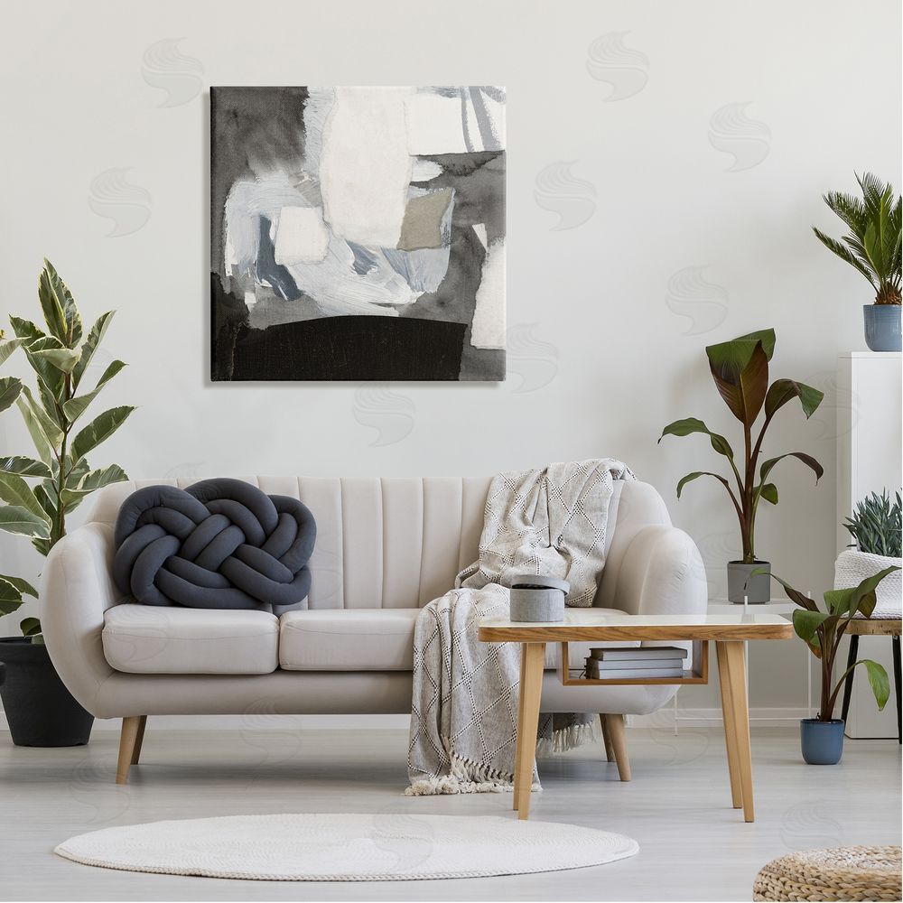 Victoria Barnes Blocked Abstract Shapes Geometric Paint Strokes Collage Canvas Wall Art in Room