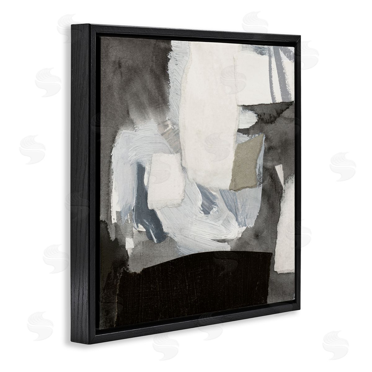 Victoria Barnes Blocked Abstract Shapes Geometric Paint Strokes Collage Black Floating Frame Canvas Wall Art Print