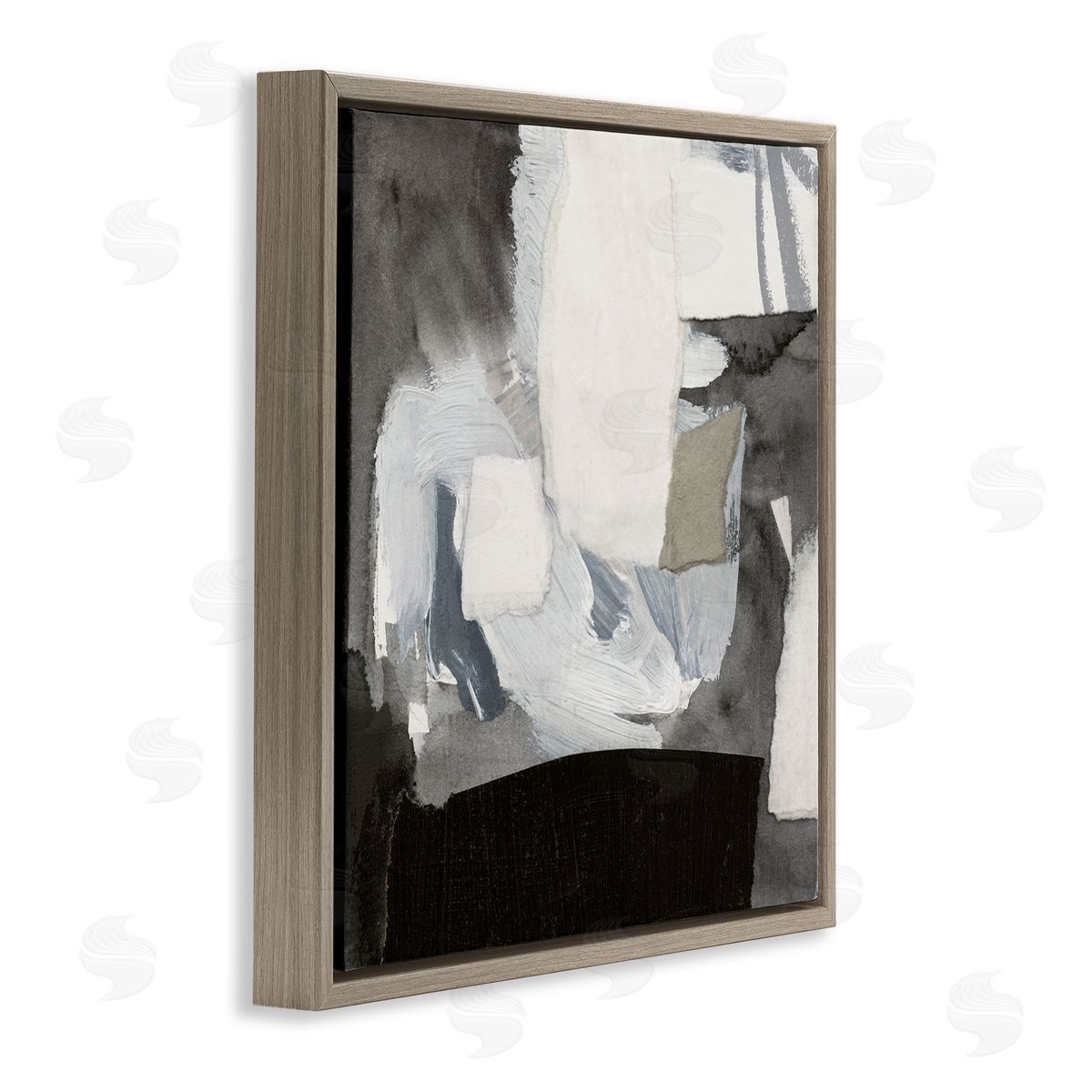 Victoria Barnes Blocked Abstract Shapes Geometric Paint Strokes Collage Brown Floating Frame Canvas Wall Art Print