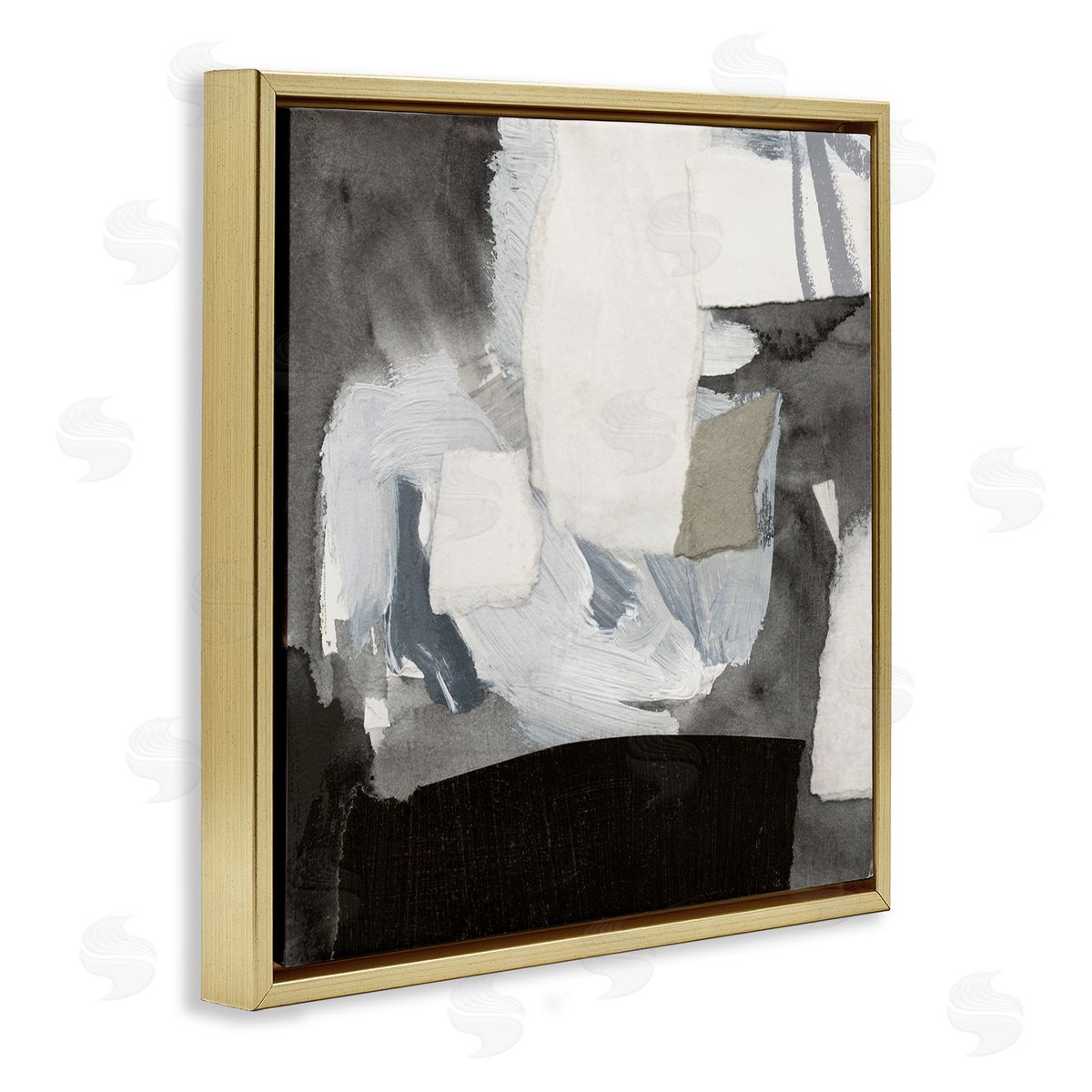 Victoria Barnes Blocked Abstract Shapes Geometric Paint Strokes Collage Gold Floating Frame Canvas Wall Art Print