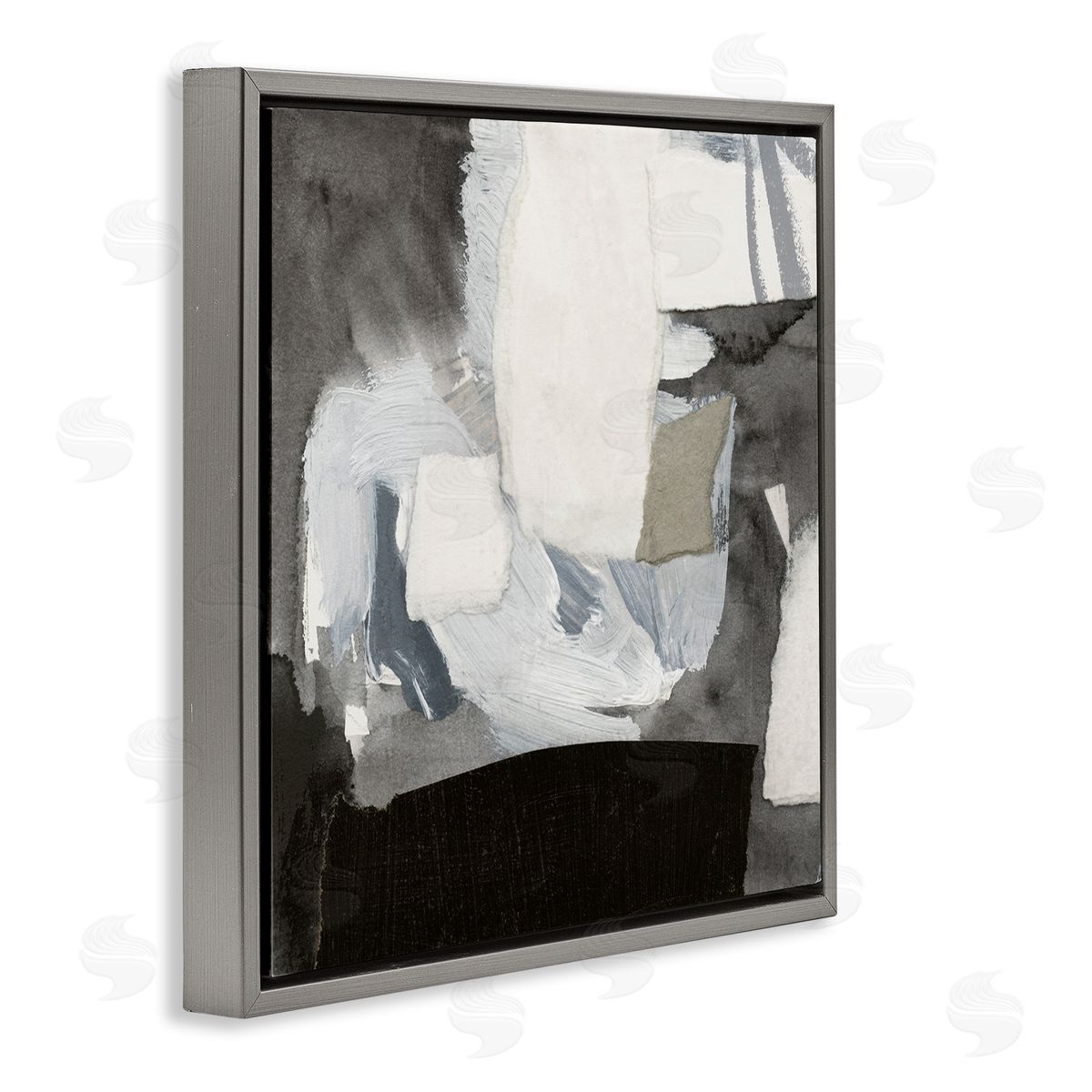Victoria Barnes Blocked Abstract Shapes Geometric Paint Strokes Collage Gray Floating Frame Canvas Wall Art Print