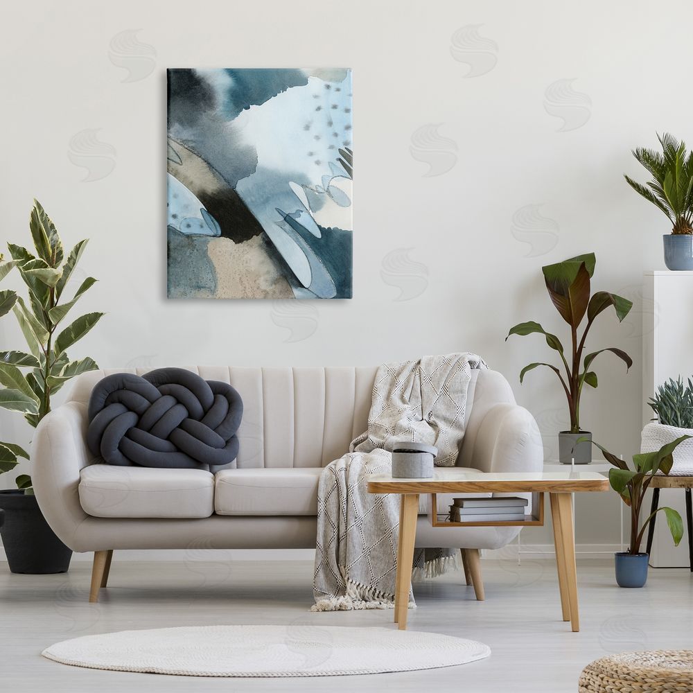 Grace Popp Layered Scribble Shapes Abstract Blue Forms Canvas Wall Art Print in Room