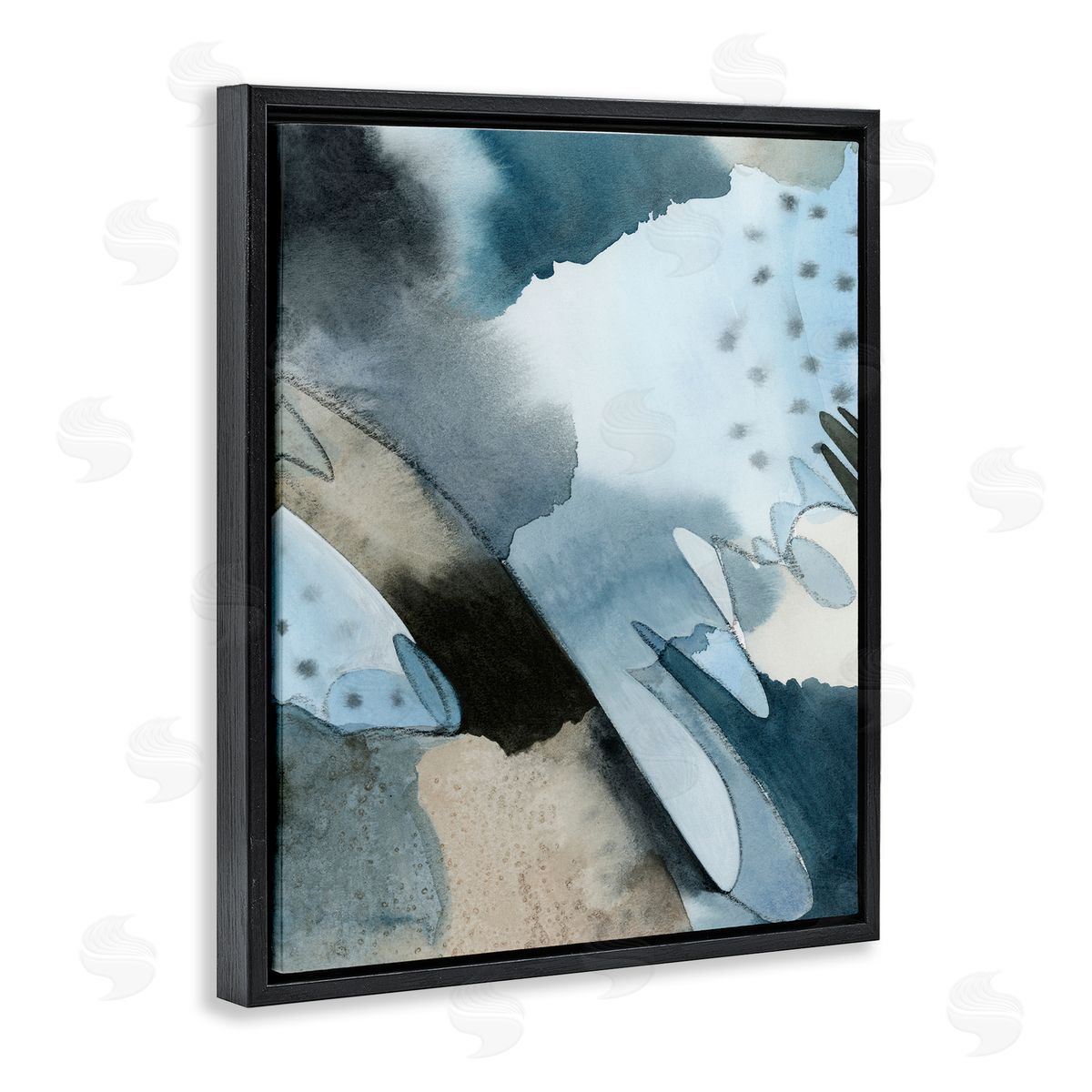Grace Popp Layered Scribble Shapes Abstract Blue Forms Black Floating Frame Canvas Wall Art Print