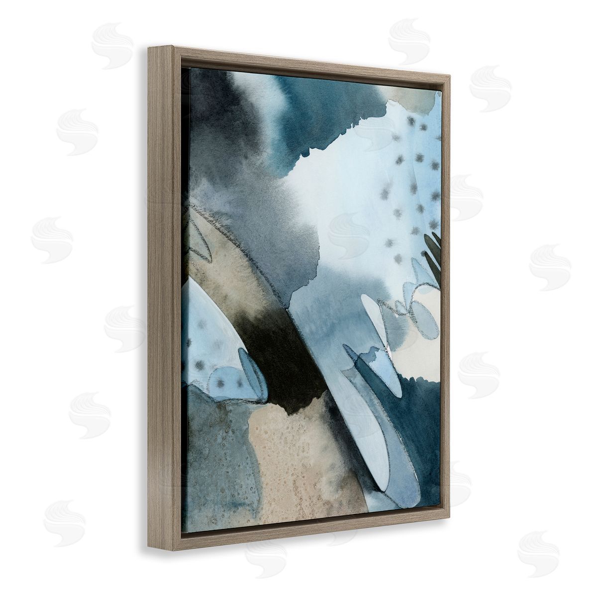 Grace Popp Layered Scribble Shapes Abstract Blue Forms Brown Floating Frame Canvas Wall Art Print