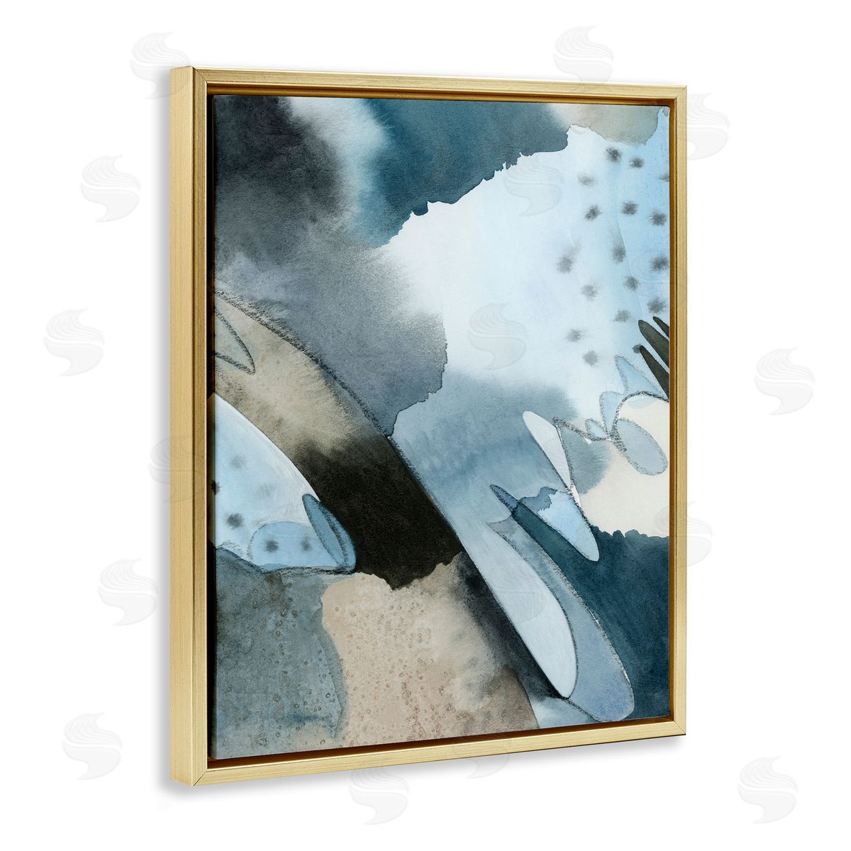 Grace Popp Layered Scribble Shapes Abstract Blue Forms Gold Floating Frame Canvas Wall Art Print