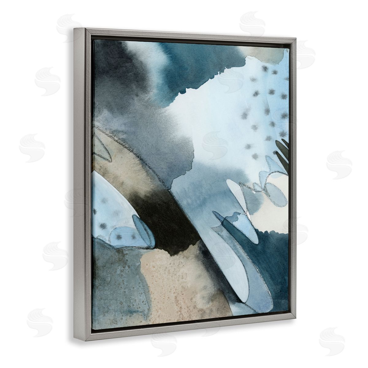 Grace Popp Layered Scribble Shapes Abstract Blue Forms Gray Floating Frame Canvas Wall Art Print