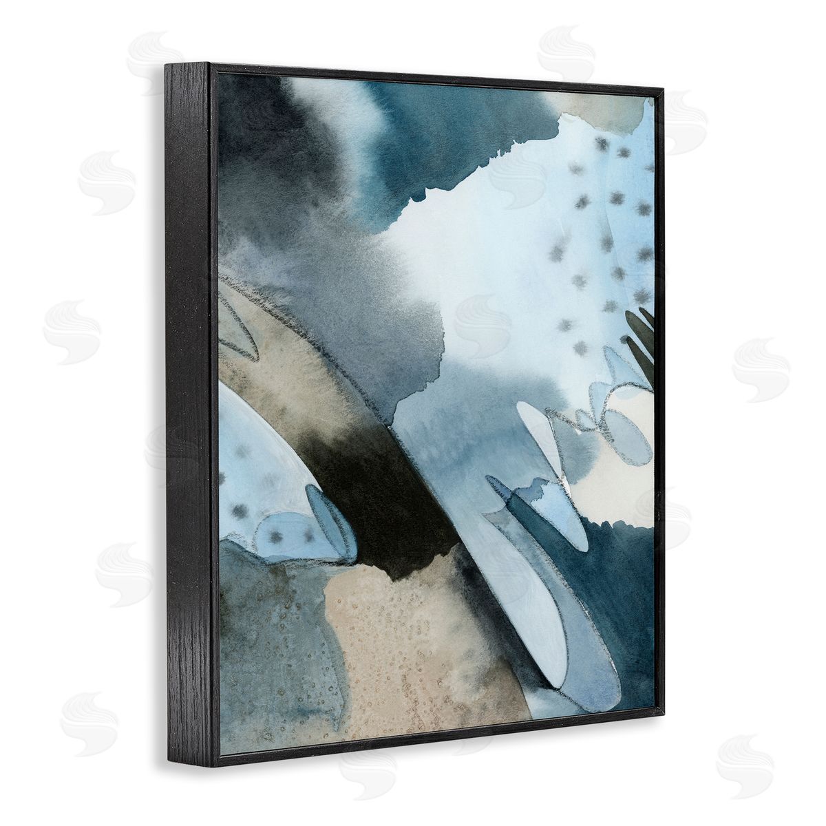 Grace Popp Layered Scribble Shapes Abstract Blue Forms Black Framed Giclee Wall Art Print