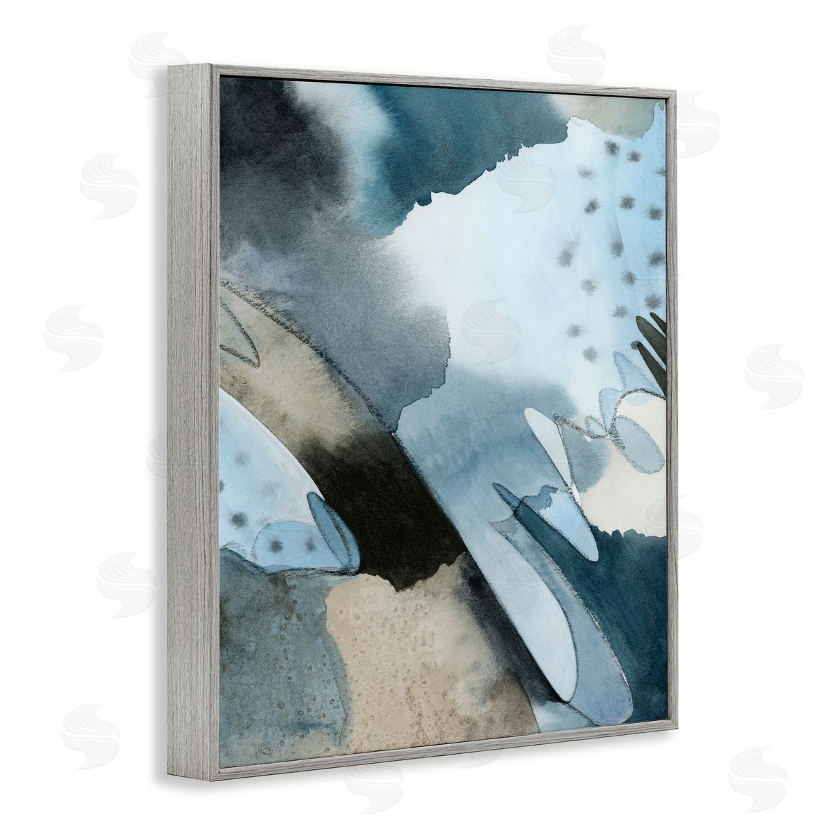 Grace Popp Layered Scribble Shapes Abstract Blue Forms Gray Framed Giclee Wall Art Print