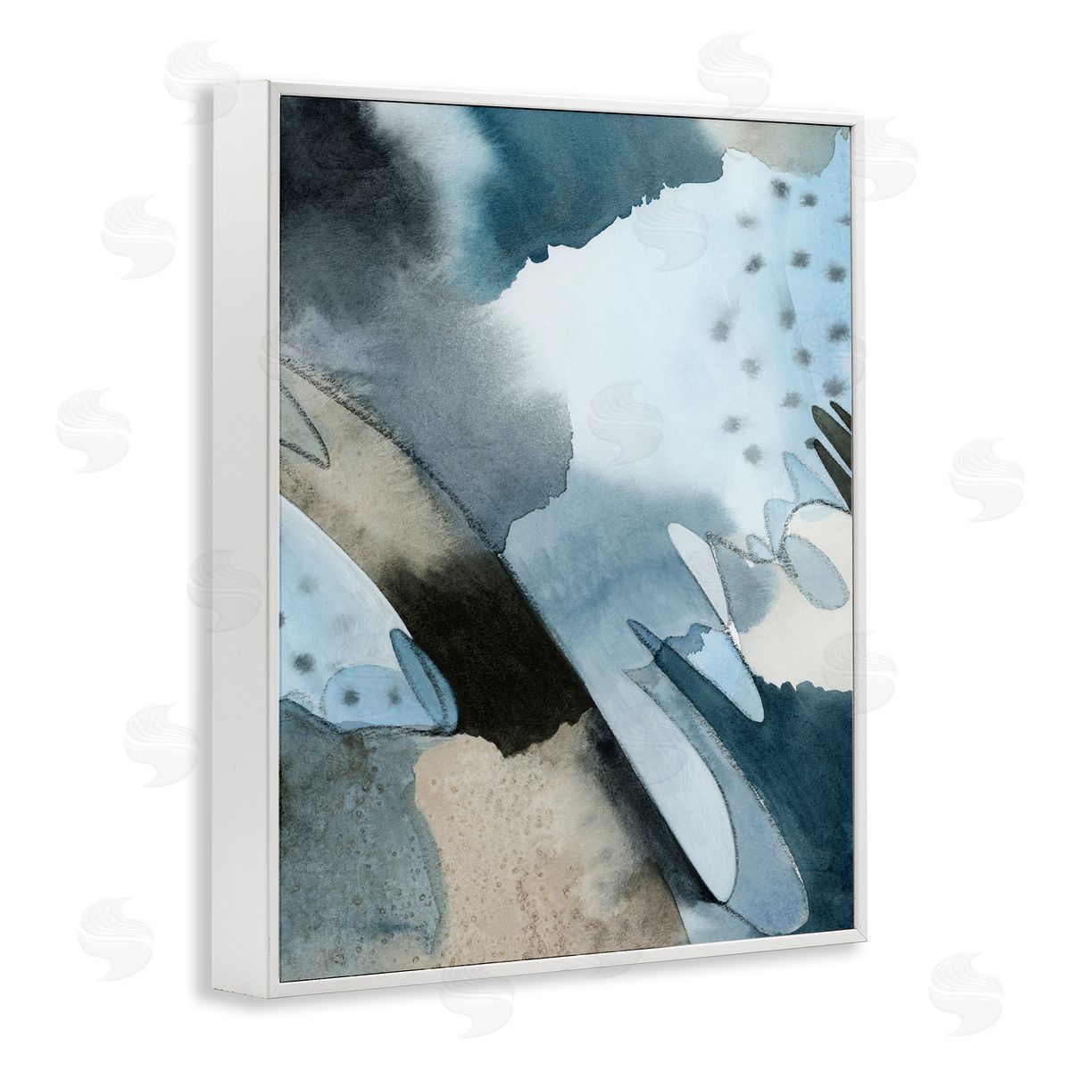 Grace Popp Layered Scribble Shapes Abstract Blue Forms White Framed Giclee Wall Art Print