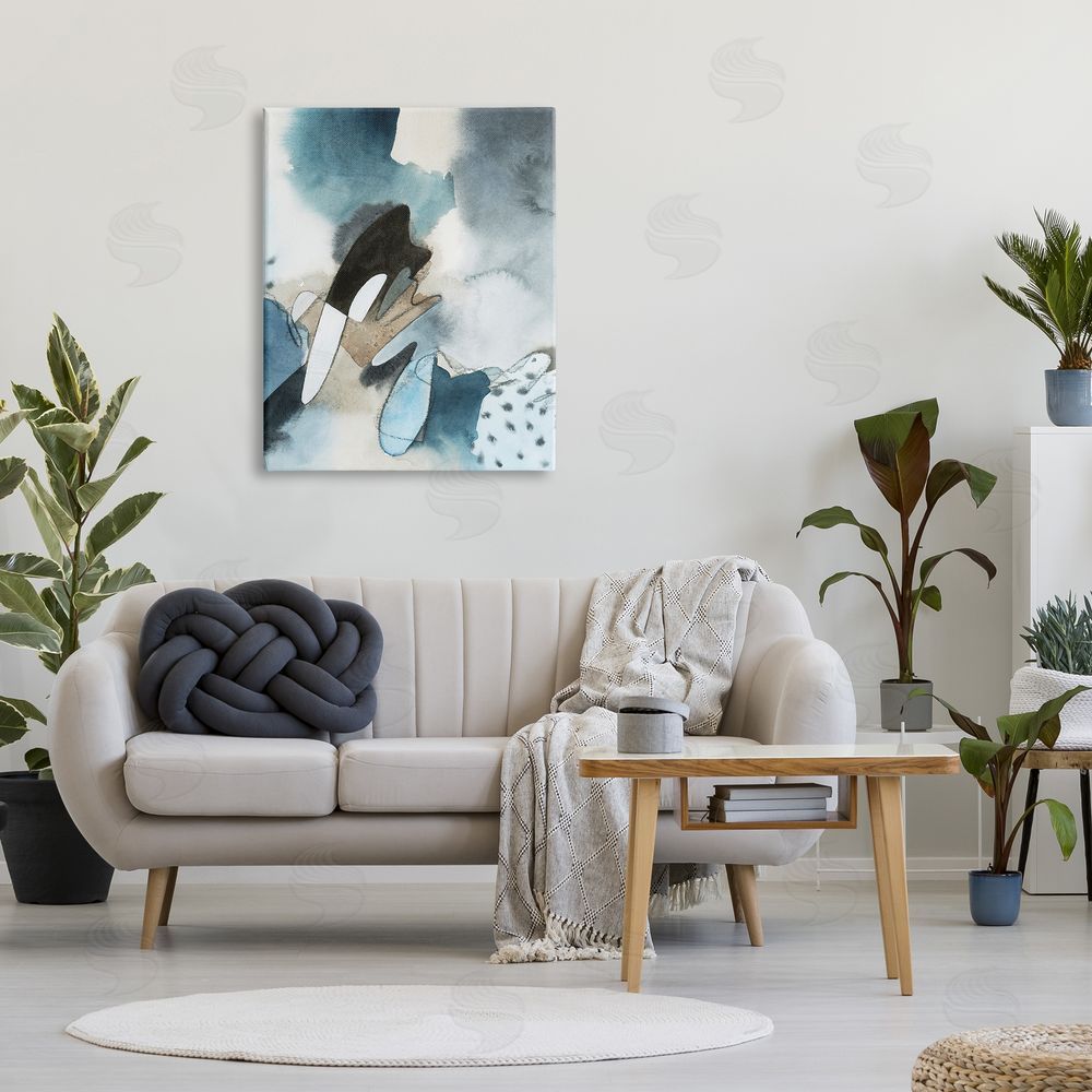 Grace Popp Fluid Blue Geometric Shapes Abstract Paint Scribbles  Canvas Wall Art Print in Room