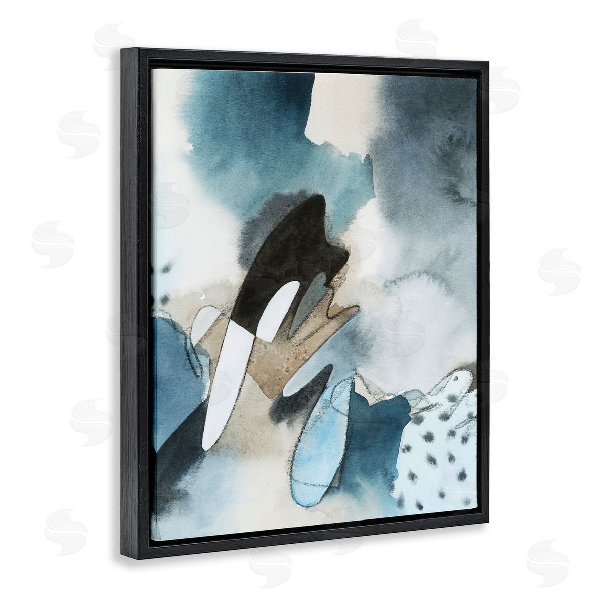 Grace Popp Fluid Blue Geometric Shapes Abstract Paint Scribbles  Black Floating Frame Canvas Wall Art Print