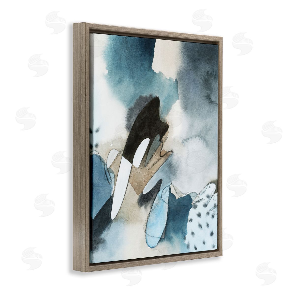 Grace Popp Fluid Blue Geometric Shapes Abstract Paint Scribbles  Brown Floating Frame Canvas Wall Art Print