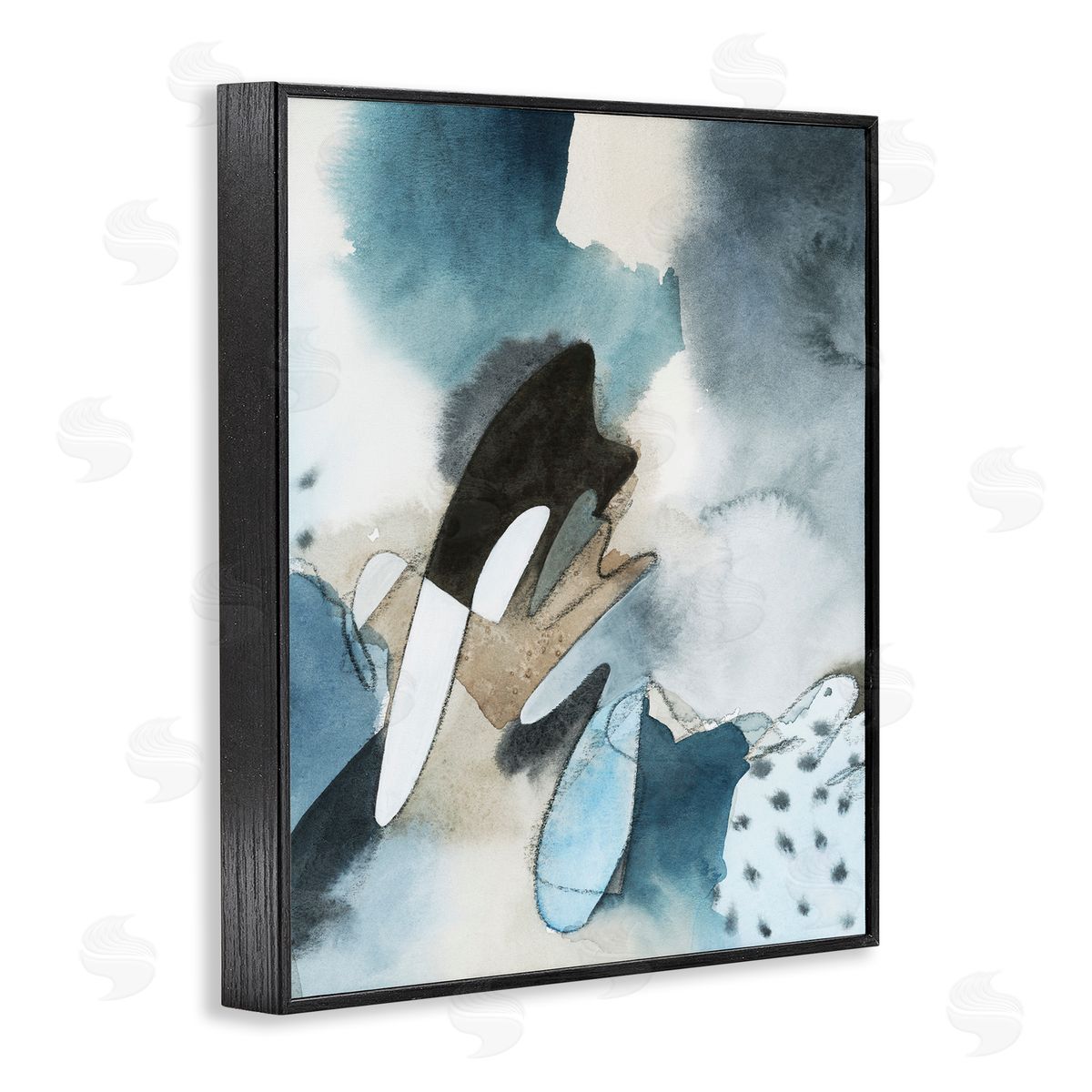 Grace Popp Fluid Blue Geometric Shapes Abstract Paint Scribbles  Black Framed Giclee Wall Art Print