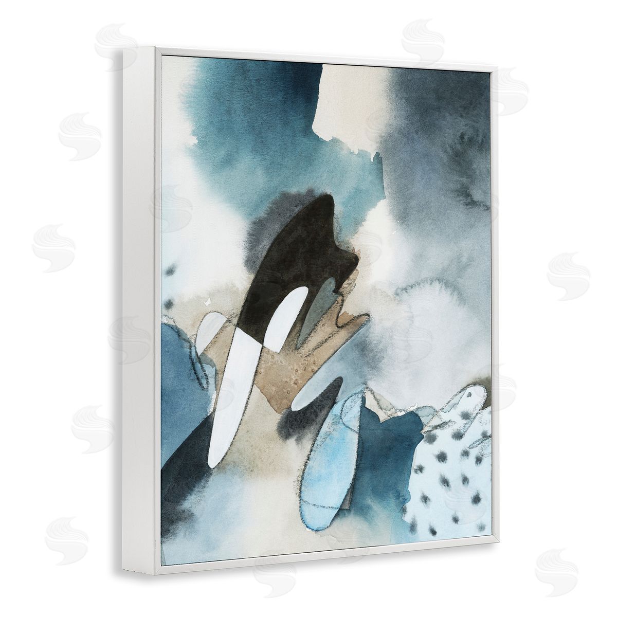 Grace Popp Fluid Blue Geometric Shapes Abstract Paint Scribbles  White Framed Giclee Wall Art Print