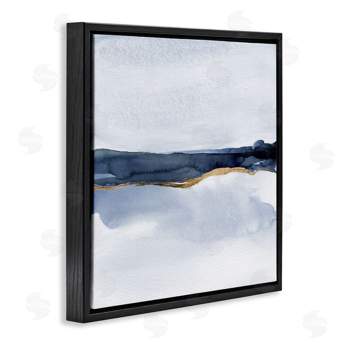 Jacob Green Soothing Blue Landscape Painting Abstract Glam Lines Black Floating Frame Canvas Wall Art Print