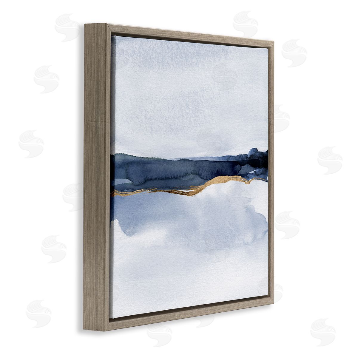 Jacob Green Soothing Blue Landscape Painting Abstract Glam Lines Brown Floating Frame Canvas Wall Art Print