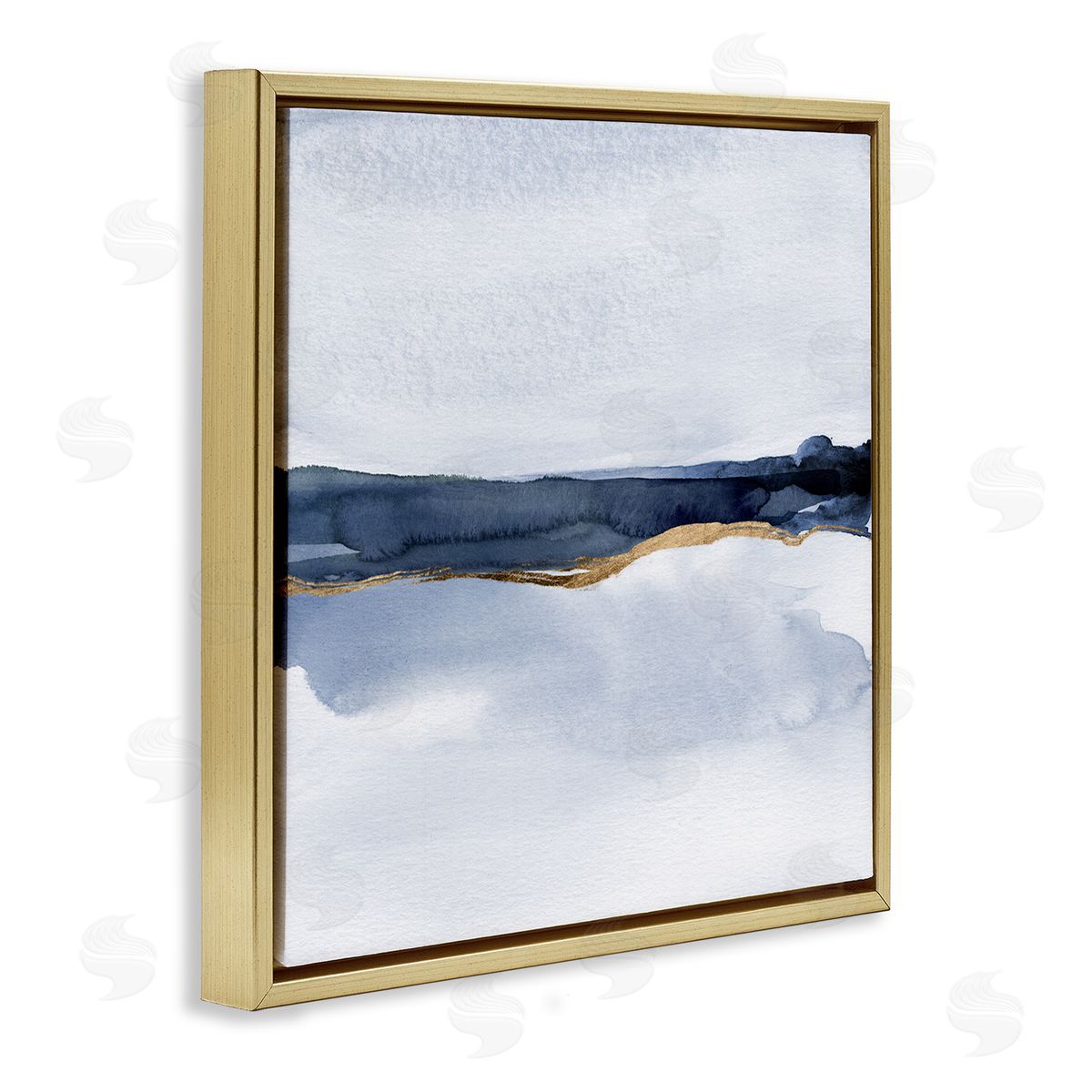 Jacob Green Soothing Blue Landscape Painting Abstract Glam Lines Gold Floating Frame Canvas Wall Art Print