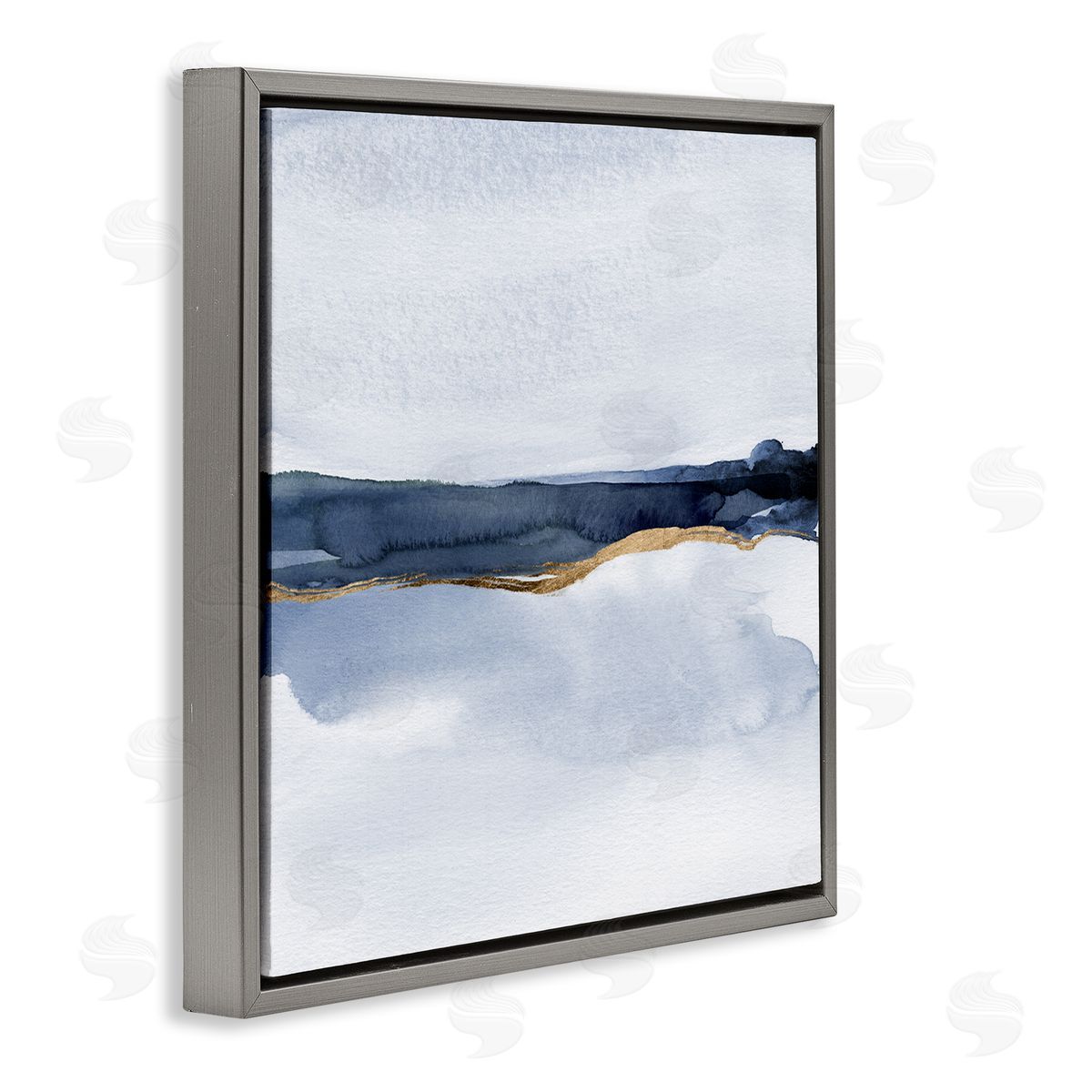 Jacob Green Soothing Blue Landscape Painting Abstract Glam Lines Gray Floating Frame Canvas Wall Art Print