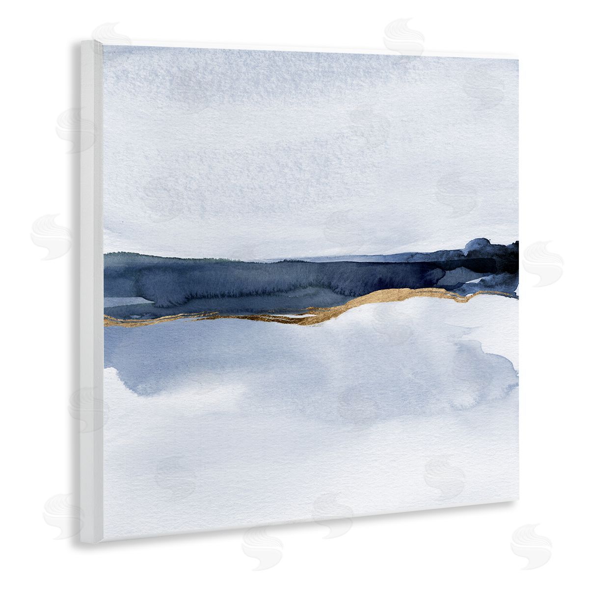 Jacob Green Soothing Blue Landscape Painting Abstract Glam Lines Wooden Wall Plaque Art Print