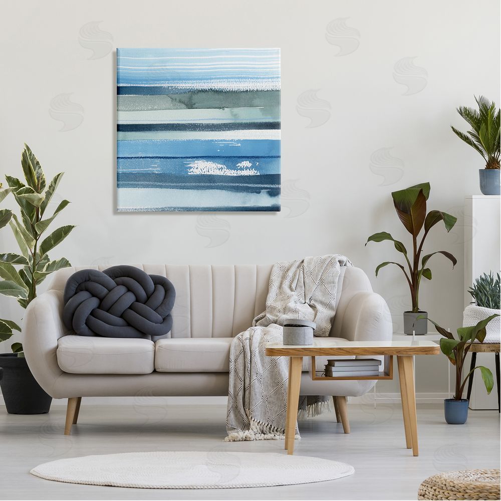 Grace Popp Abstract Ocean Landscape Saturated Blue Striped Lines Canvas Wall Art in Room