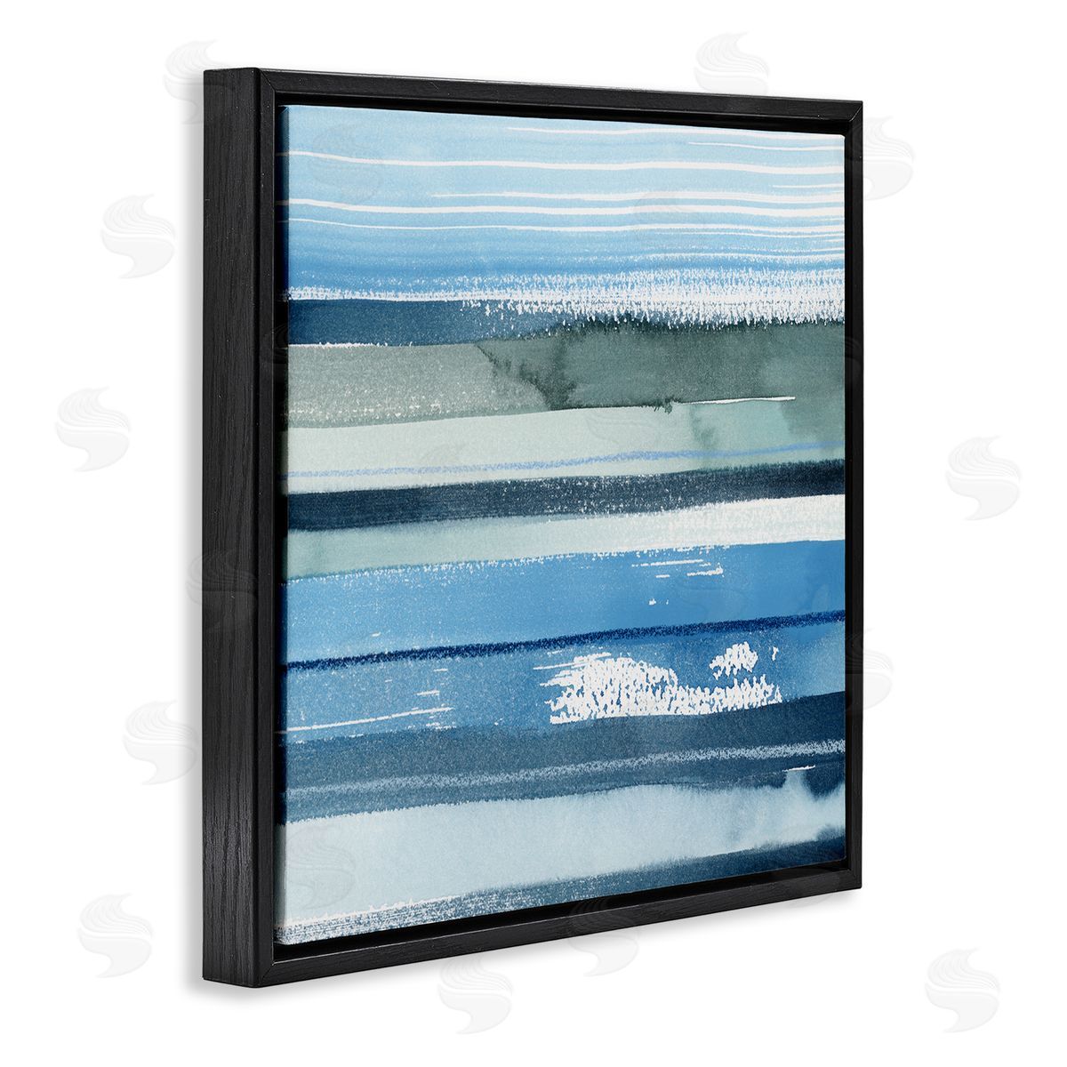 Grace Popp Abstract Ocean Landscape Saturated Blue Striped Lines Black Floating Frame Canvas Wall Art Print