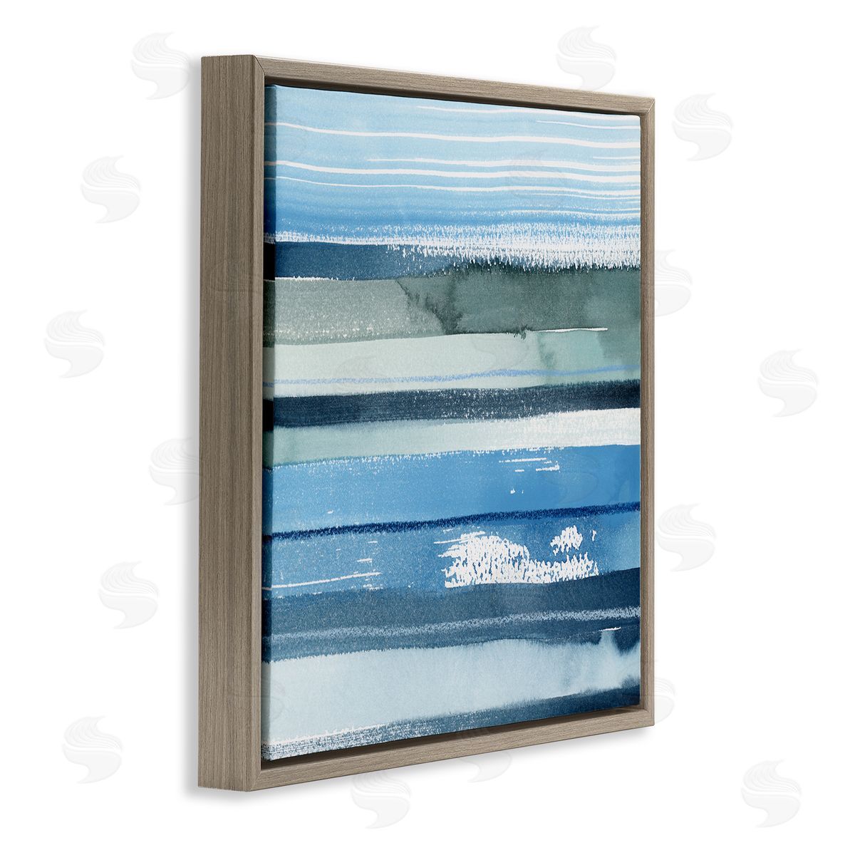 Grace Popp Abstract Ocean Landscape Saturated Blue Striped Lines Brown Floating Frame Canvas Wall Art Print