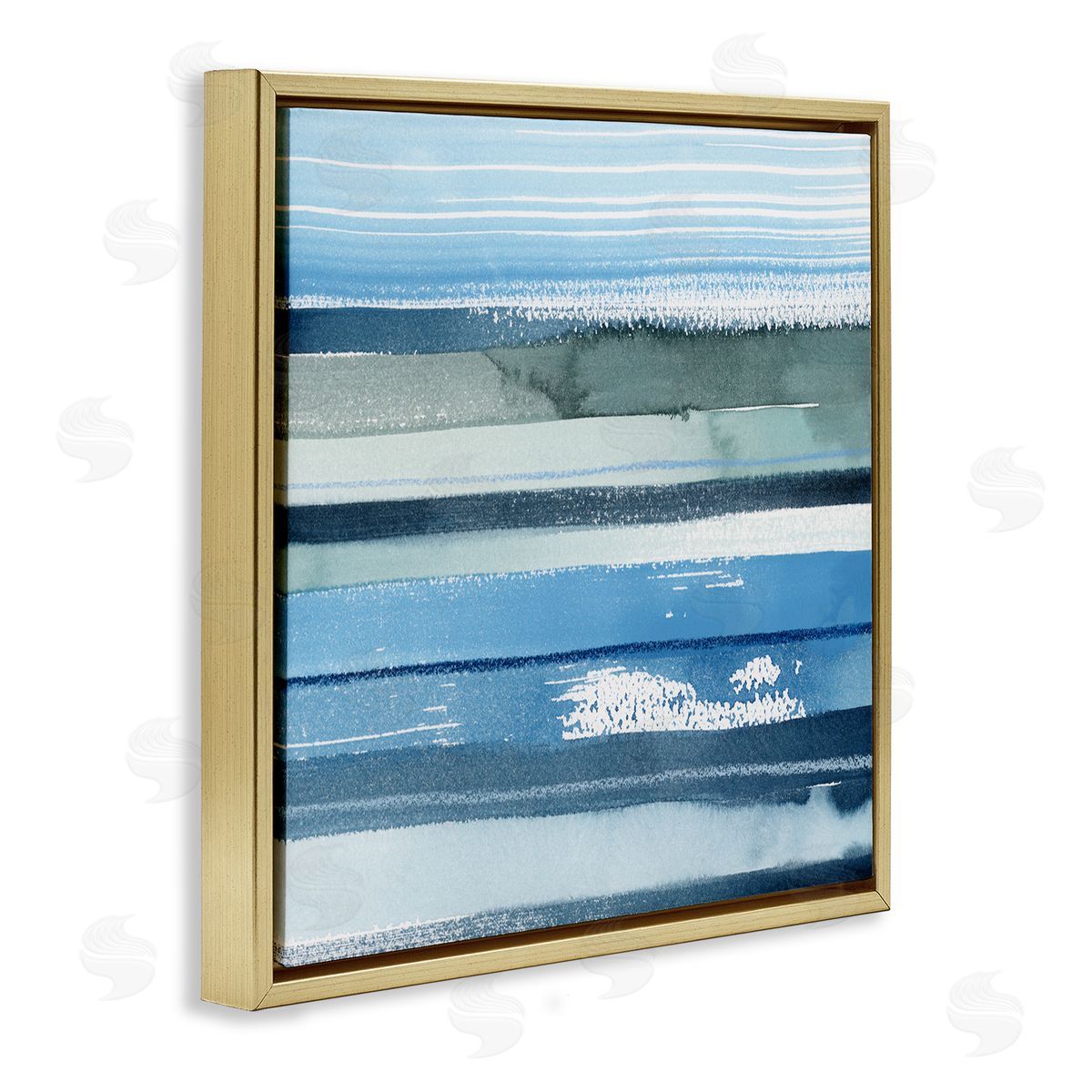 Grace Popp Abstract Ocean Landscape Saturated Blue Striped Lines Gold Floating Frame Canvas Wall Art Print