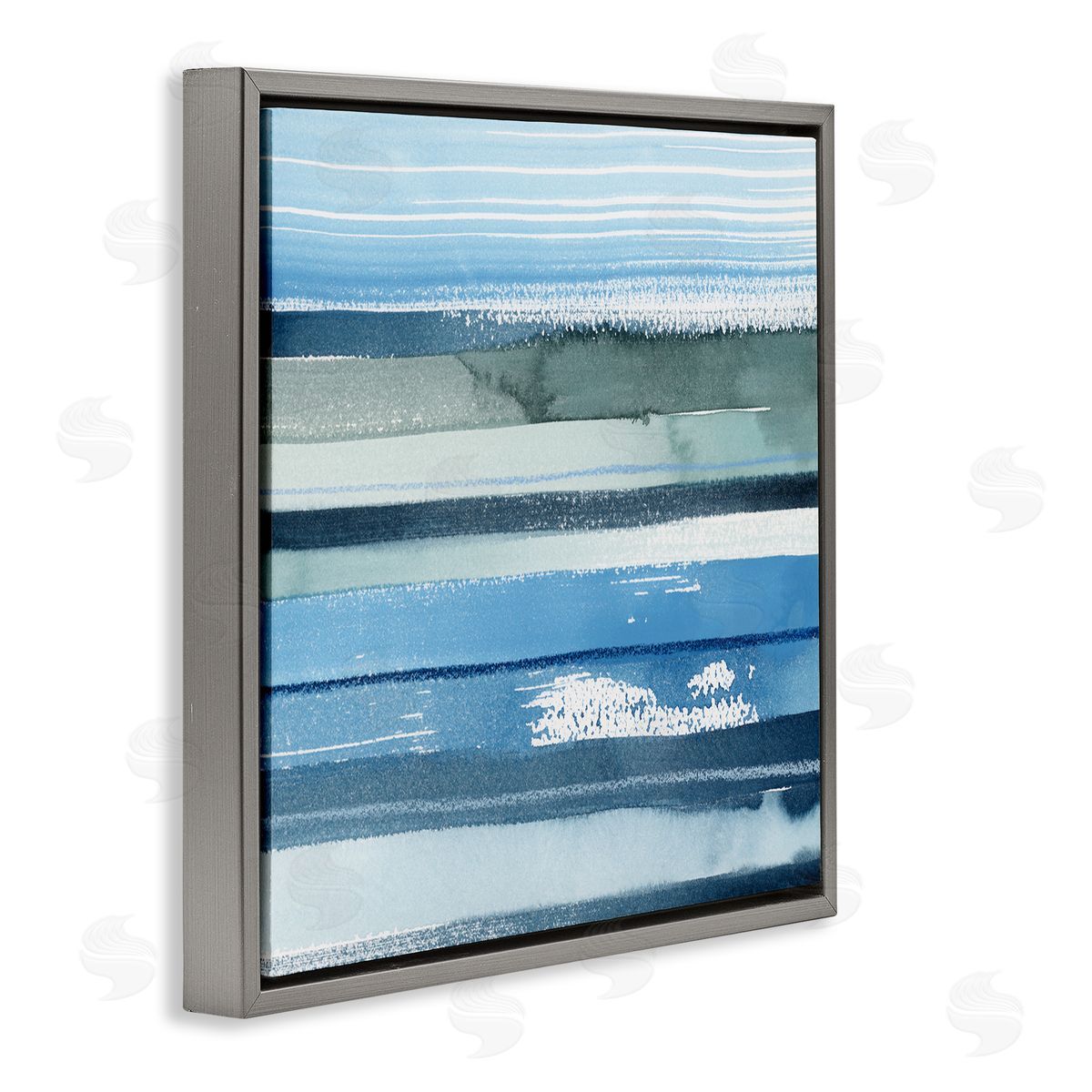 Grace Popp Abstract Ocean Landscape Saturated Blue Striped Lines Gray Floating Frame Canvas Wall Art Print