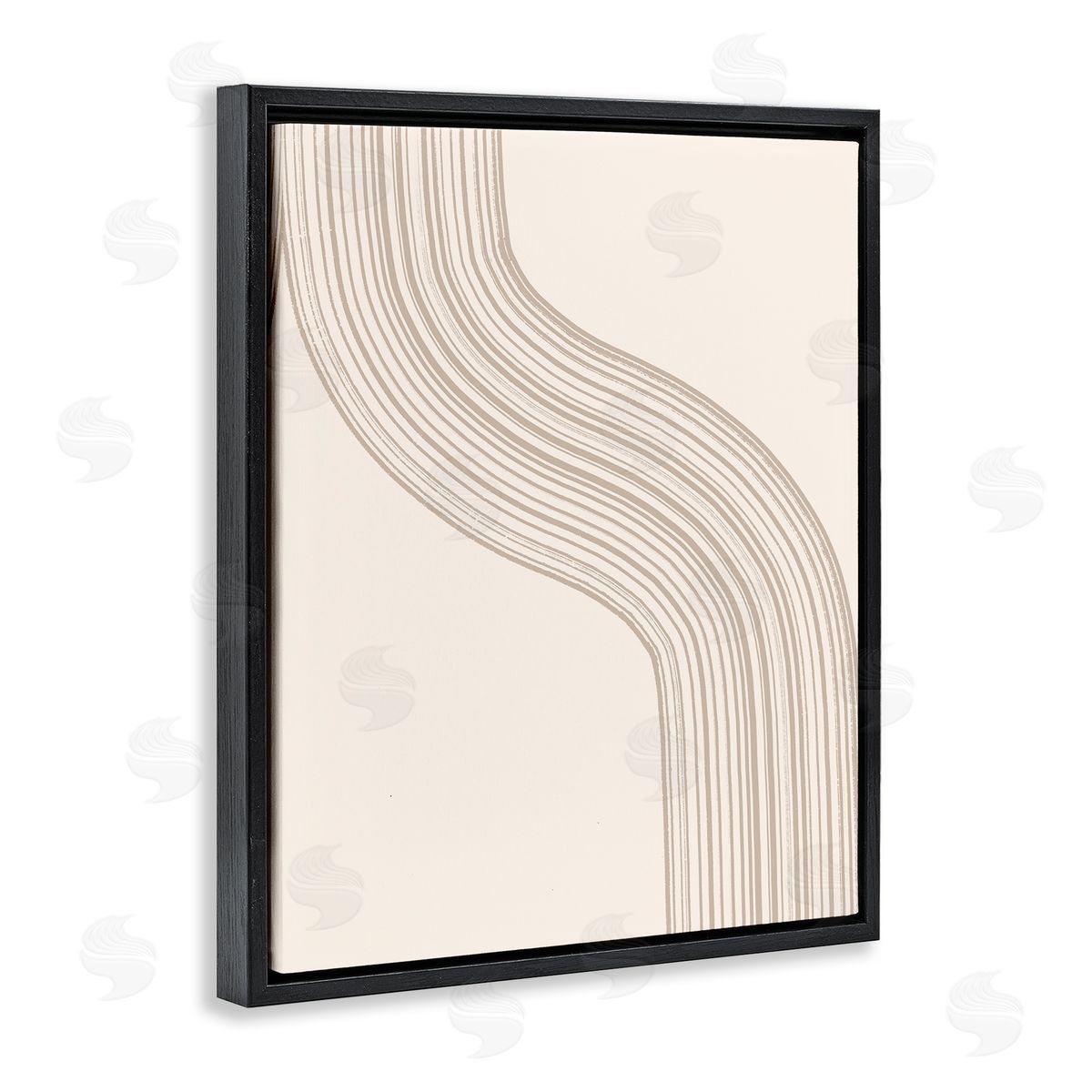 Lettered and Lined Minimal Retro Curved Stripes Neutral Beige Tones Black Floating Frame Canvas Wall Art Print