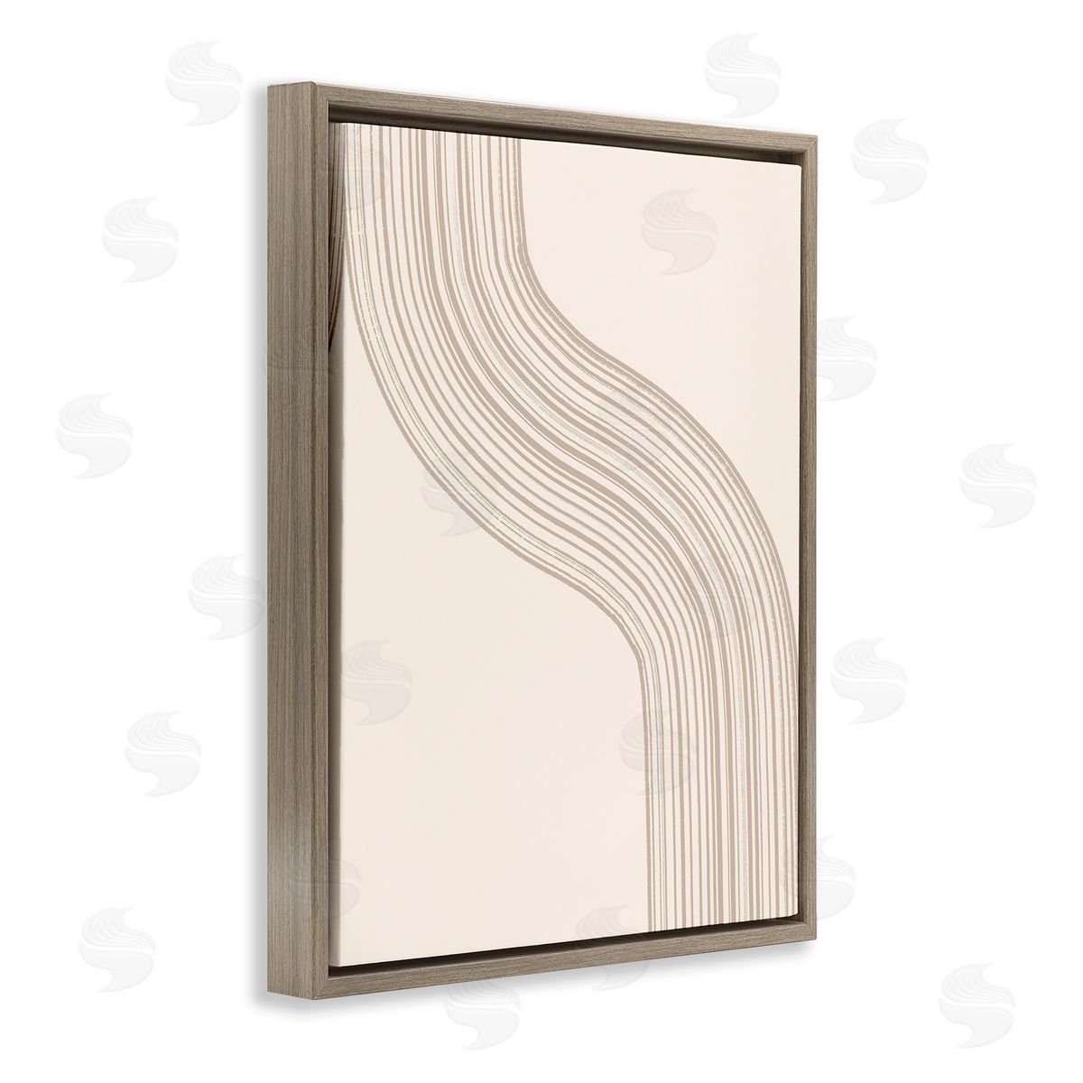 Lettered and Lined Minimal Retro Curved Stripes Neutral Beige Tones Brown Floating Frame Canvas Wall Art Print