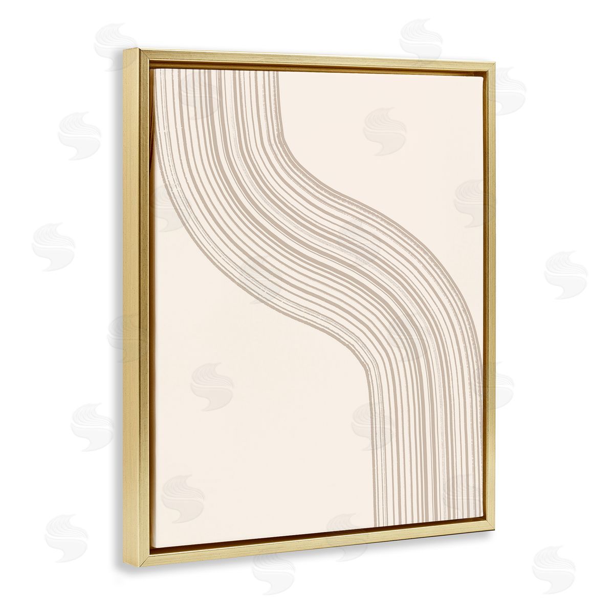 Lettered and Lined Minimal Retro Curved Stripes Neutral Beige Tones Gold Floating Frame Canvas Wall Art Print