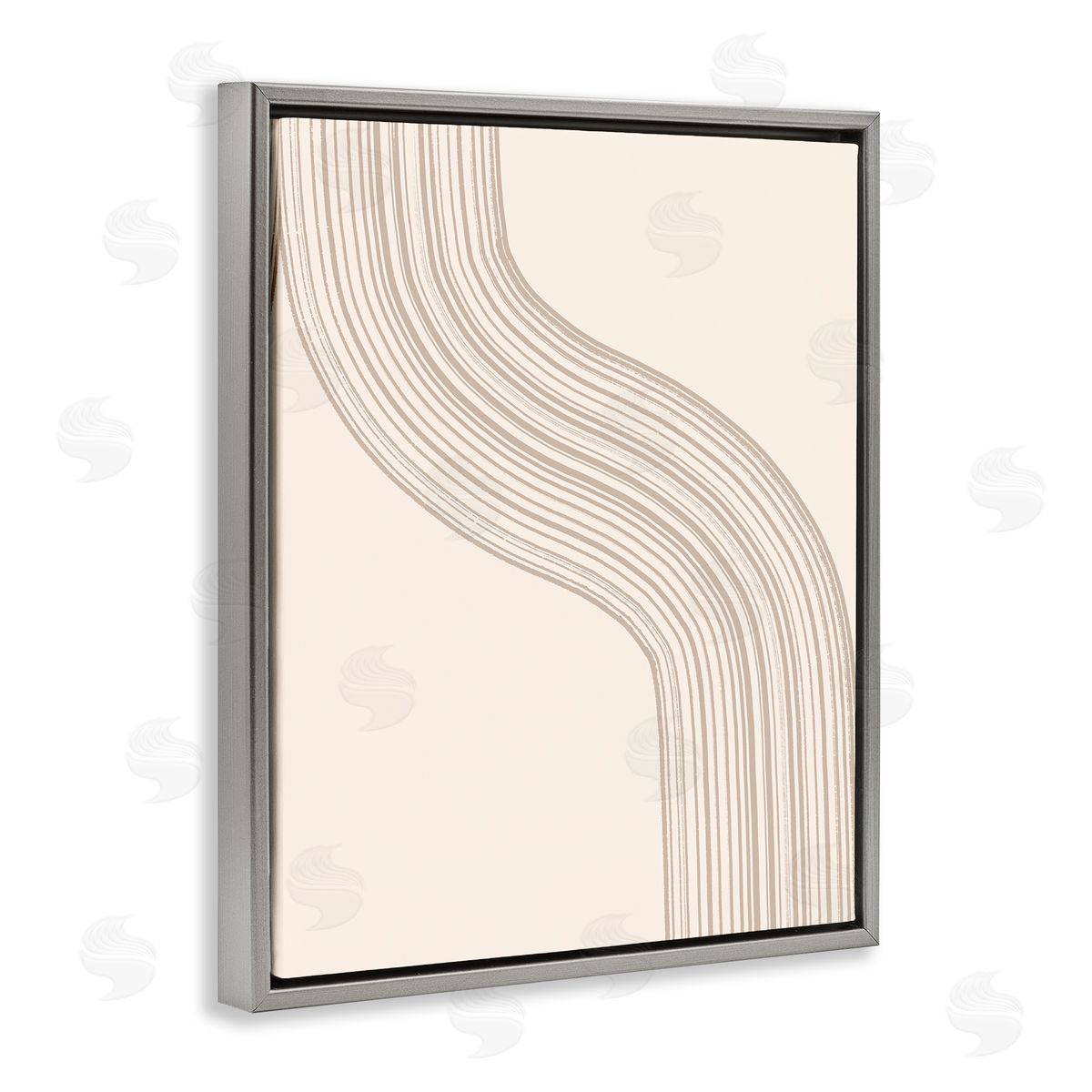 Lettered and Lined Minimal Retro Curved Stripes Neutral Beige Tones Gray Floating Frame Canvas Wall Art Print