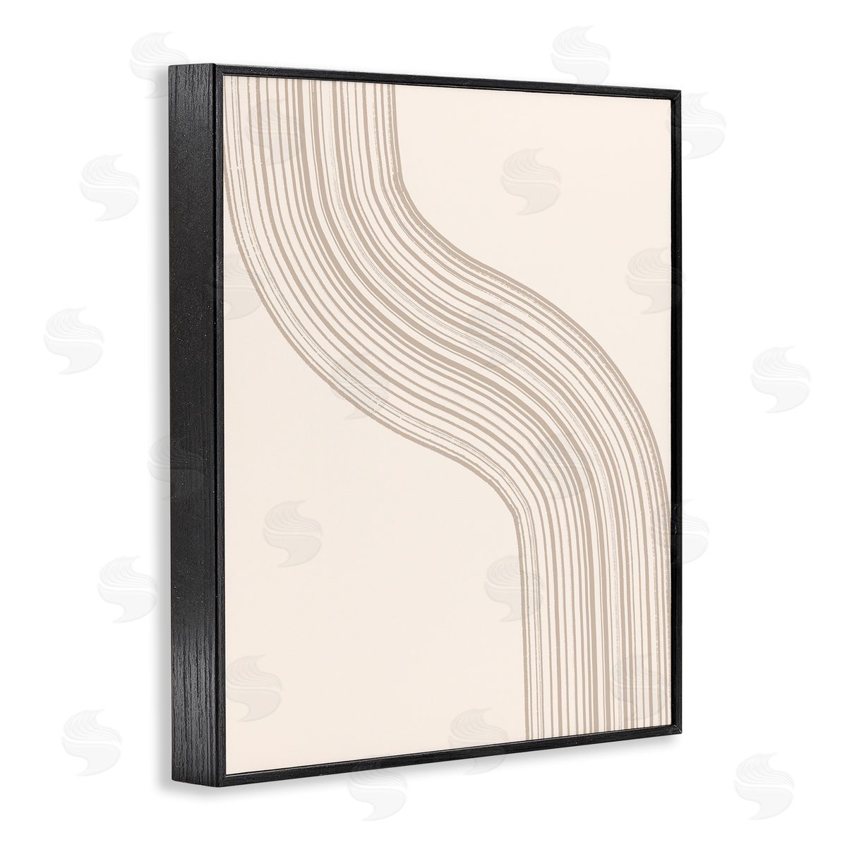 Lettered and Lined Minimal Retro Curved Stripes Neutral Beige Tones Black Framed Giclee Wall Art Print