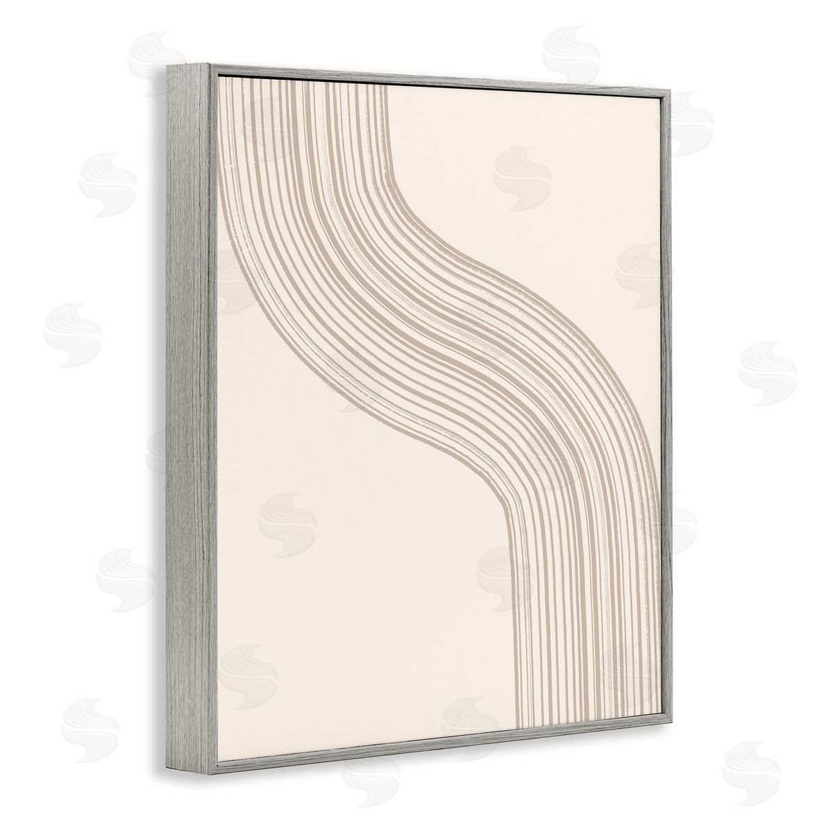 Lettered and Lined Minimal Retro Curved Stripes Neutral Beige Tones Gray Framed Giclee Wall Art Print