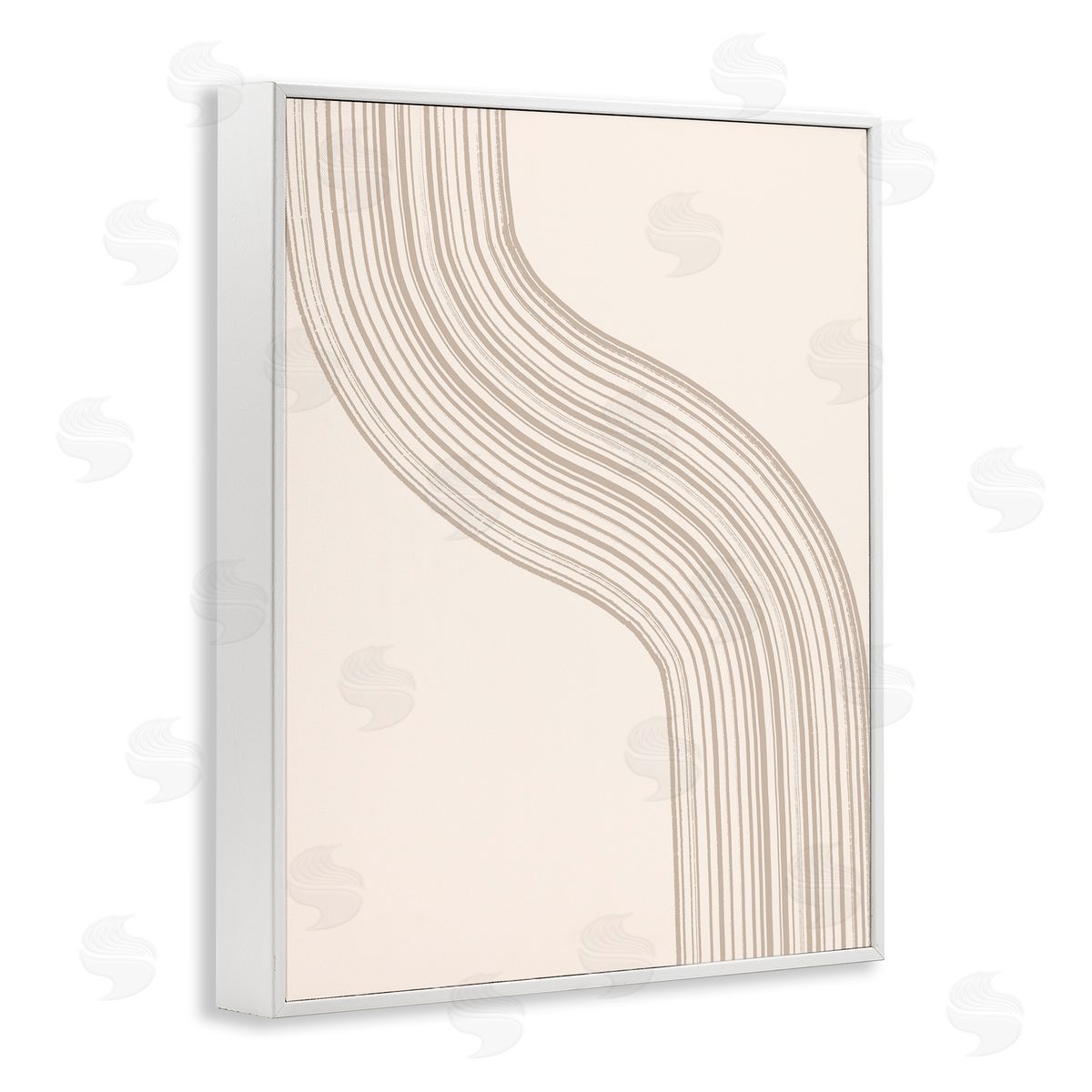 Lettered and Lined Minimal Retro Curved Stripes Neutral Beige Tones White Framed Giclee Wall Art Print