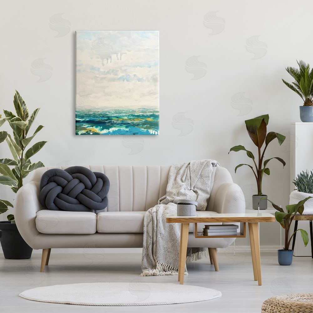 Claire Cormany Abstract Aerial Landscape Fluffy Clouds Distant Fields Canvas Wall Art Print in Room