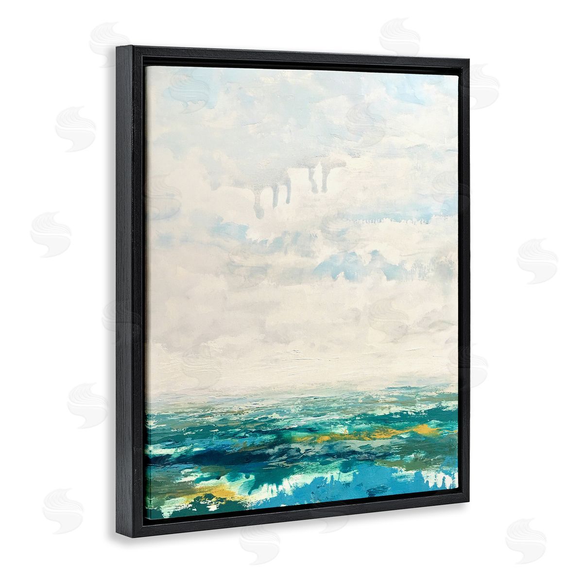 Claire Cormany Abstract Aerial Landscape Fluffy Clouds Distant Fields Black Floating Frame Canvas Wall Art Print