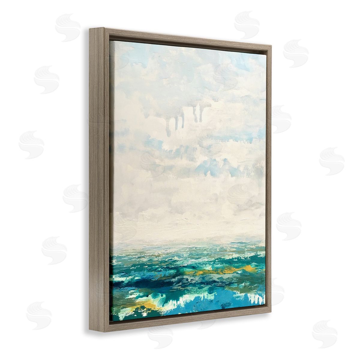 Claire Cormany Abstract Aerial Landscape Fluffy Clouds Distant Fields Brown Floating Frame Canvas Wall Art Print
