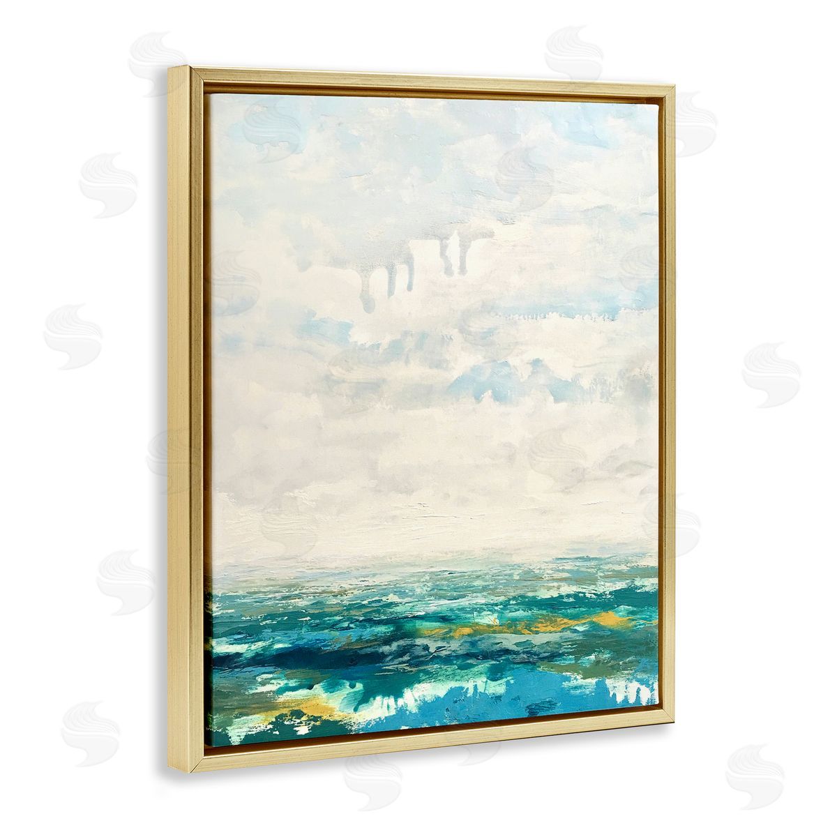 Claire Cormany Abstract Aerial Landscape Fluffy Clouds Distant Fields Gold Floating Frame Canvas Wall Art Print