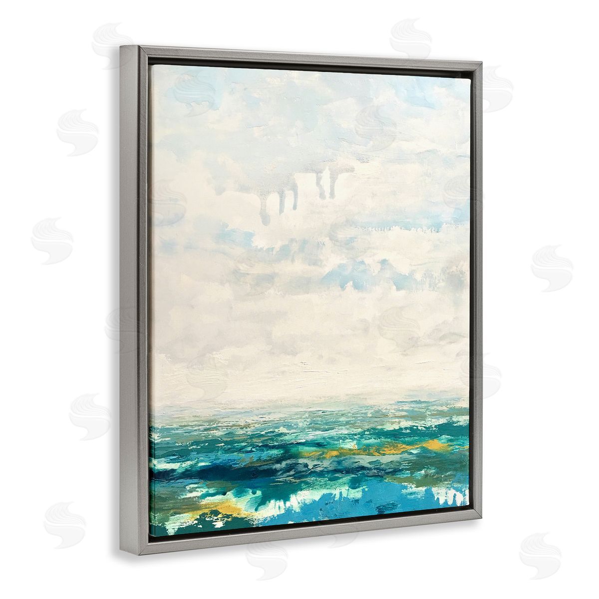 Claire Cormany Abstract Aerial Landscape Fluffy Clouds Distant Fields Gray Floating Frame Canvas Wall Art Print