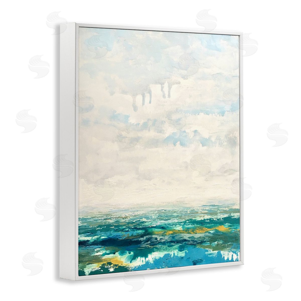 Claire Cormany Abstract Aerial Landscape Fluffy Clouds Distant Fields White Framed Giclee Wall Art Print