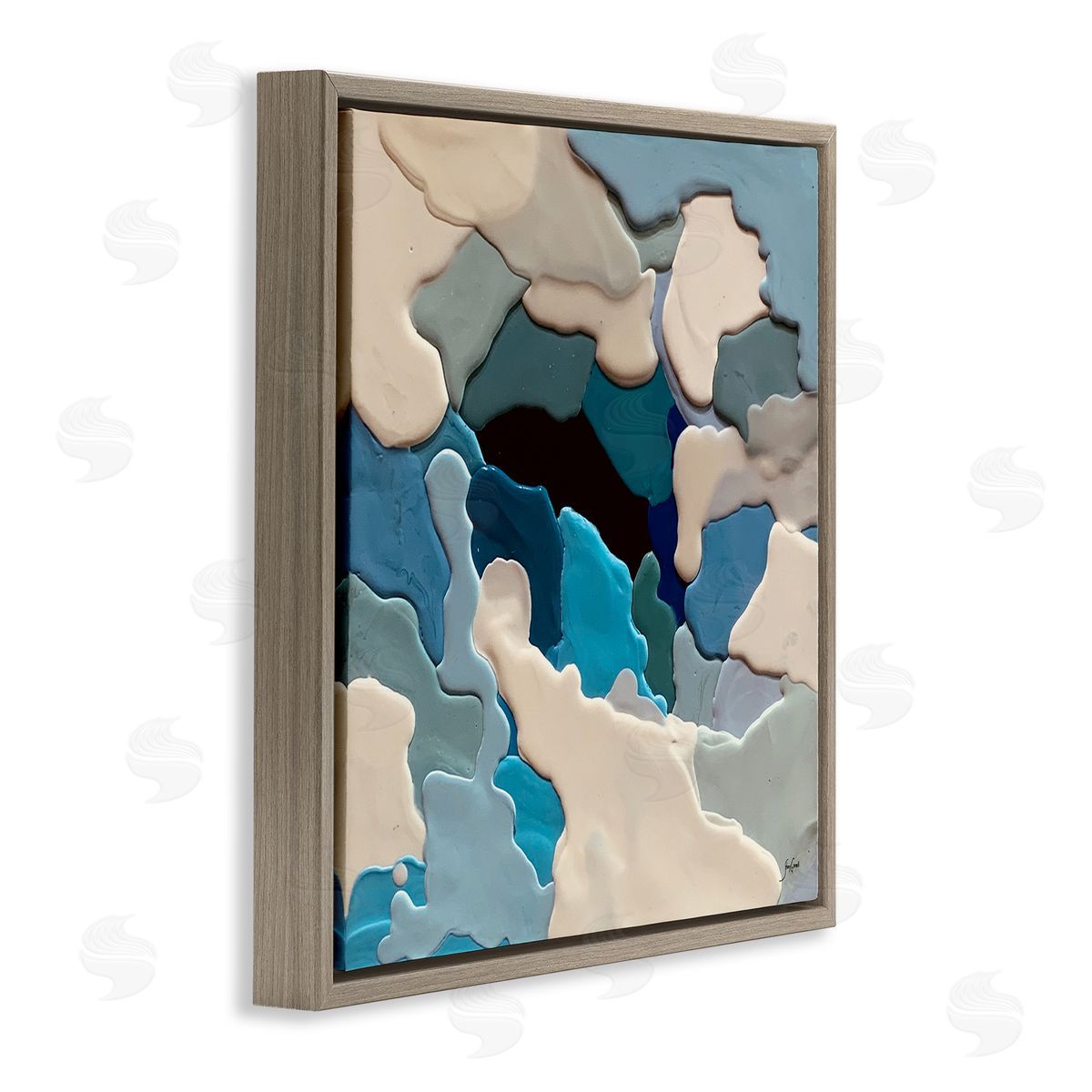 Stacy Gresell Abstract Irregular Shapes Complex Layered Dripped Paint Brown Floating Frame Canvas Wall Art Print