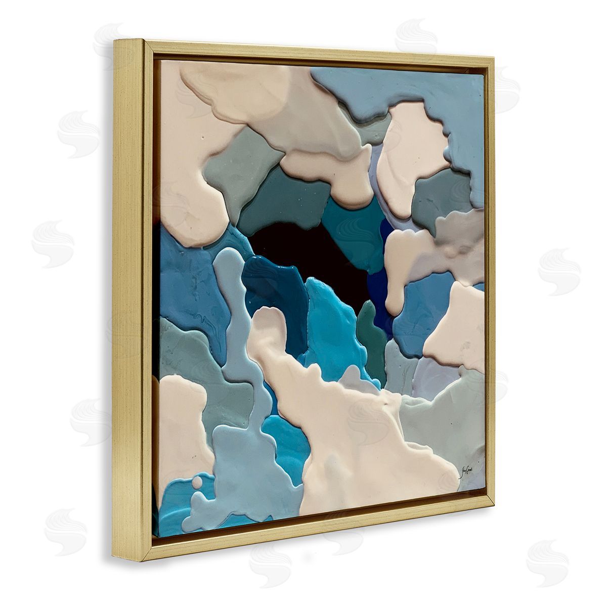 Stacy Gresell Abstract Irregular Shapes Complex Layered Dripped Paint Gold Floating Frame Canvas Wall Art Print