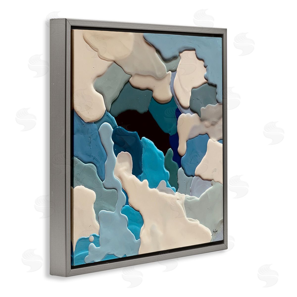 Stacy Gresell Abstract Irregular Shapes Complex Layered Dripped Paint Gray Floating Frame Canvas Wall Art Print