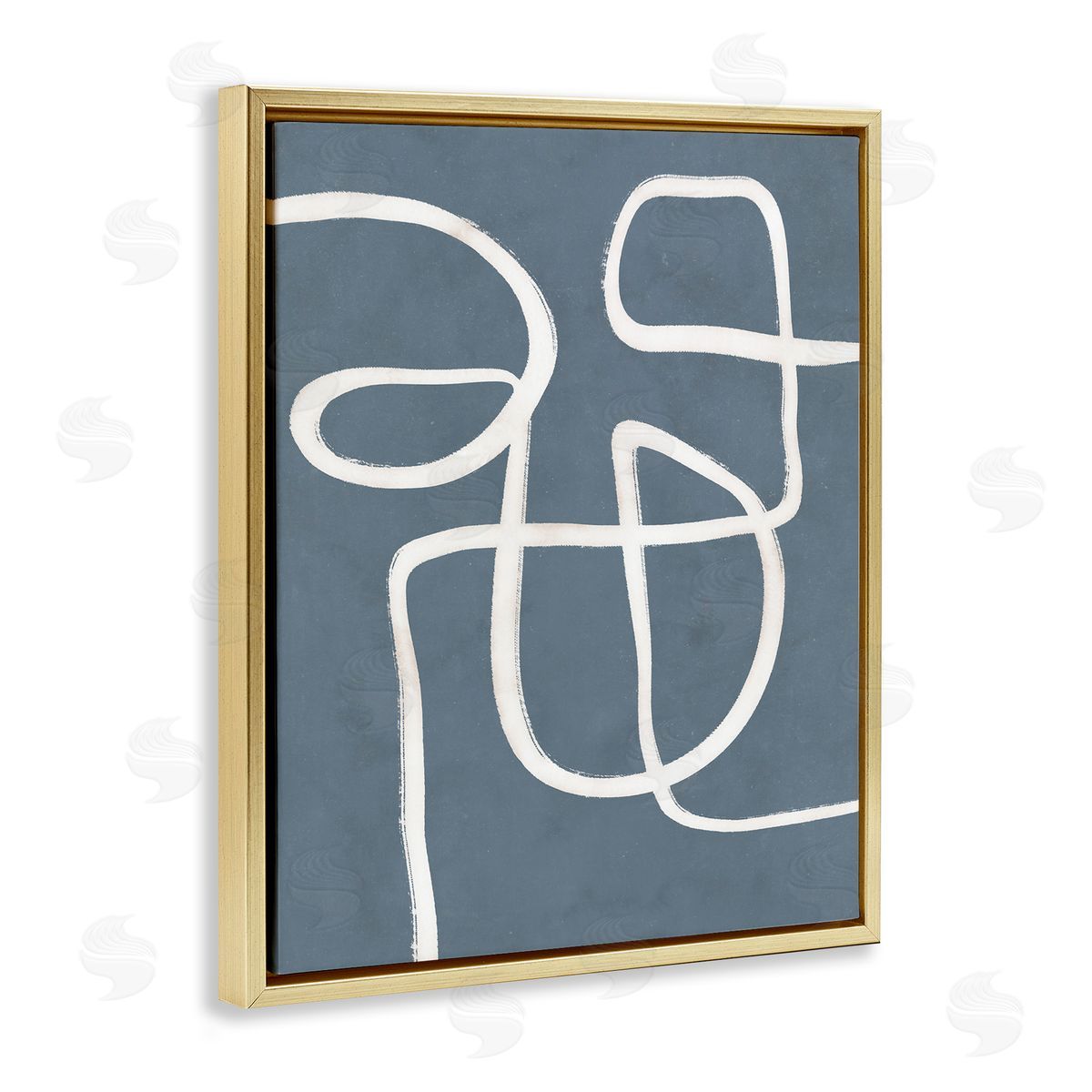 Nina Blue Round White Squiggles Contemporary Abstract Gold Floating Frame Canvas Wall Art Print