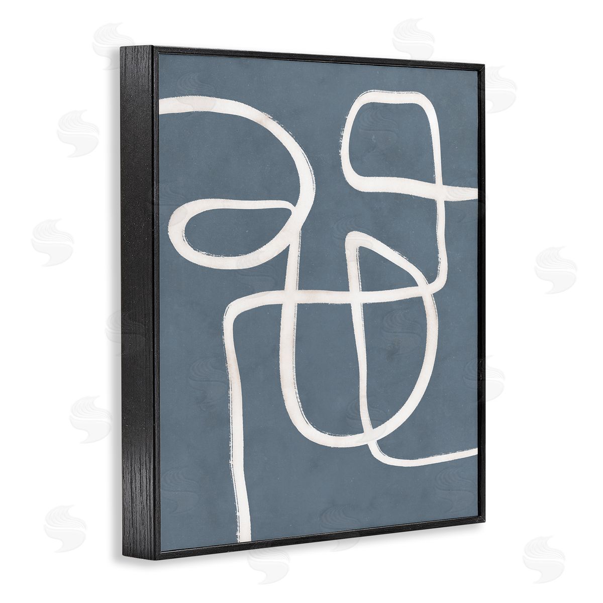 Nina Blue Round White Squiggles Contemporary Abstract Black Framed Giclee Wall Art Print