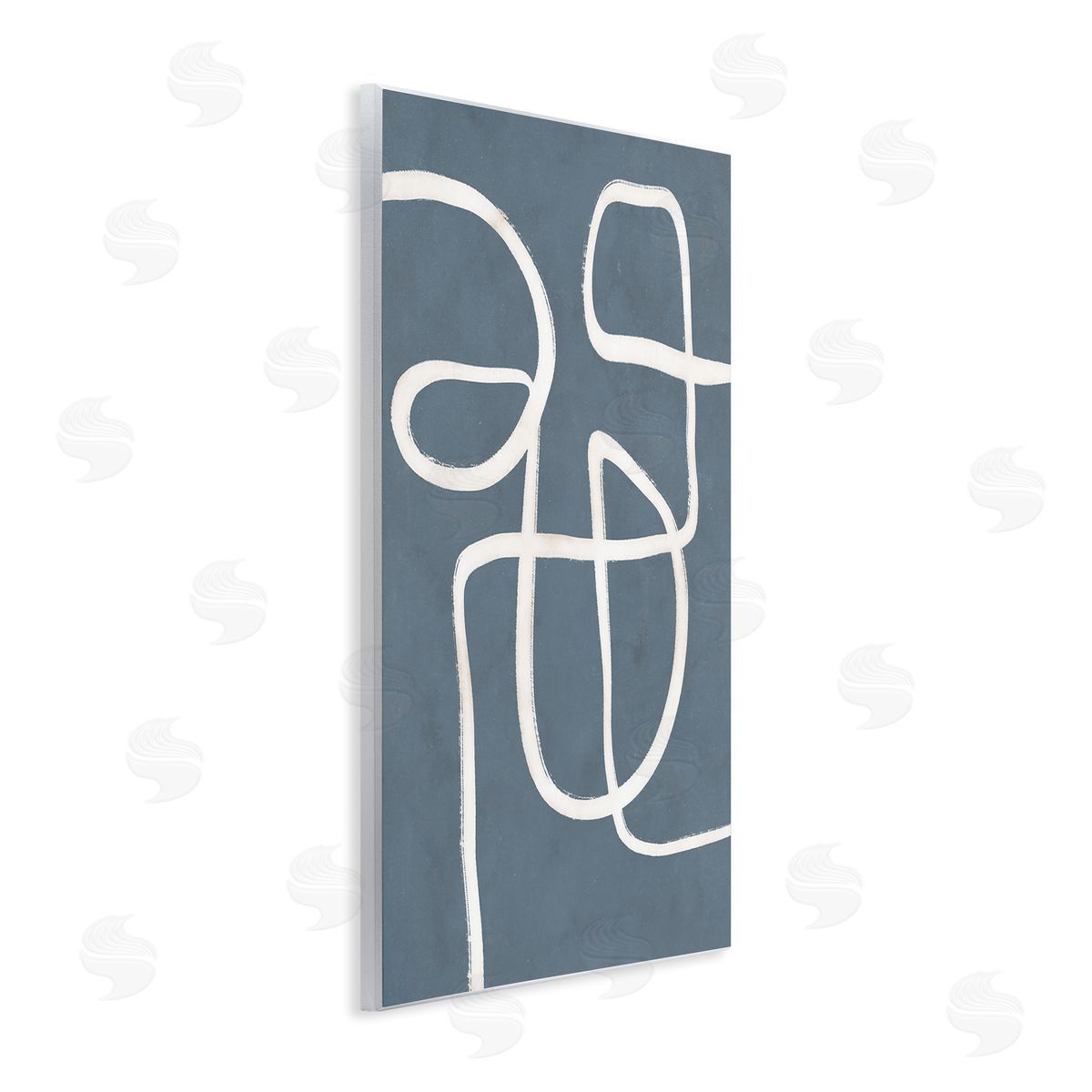 Nina Blue Round White Squiggles Contemporary Abstract Wall Plaque Art Print