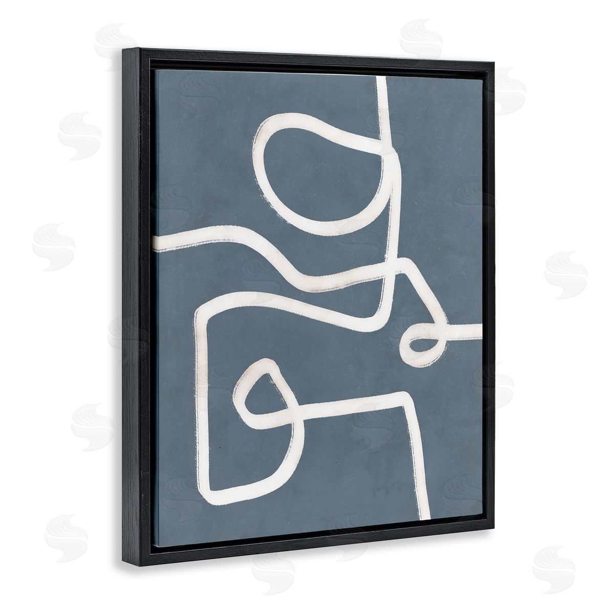 Nina Blue Abstract Squiggle Shape Contemporary Paint Stroke Black Floating Frame Canvas Wall Art Print