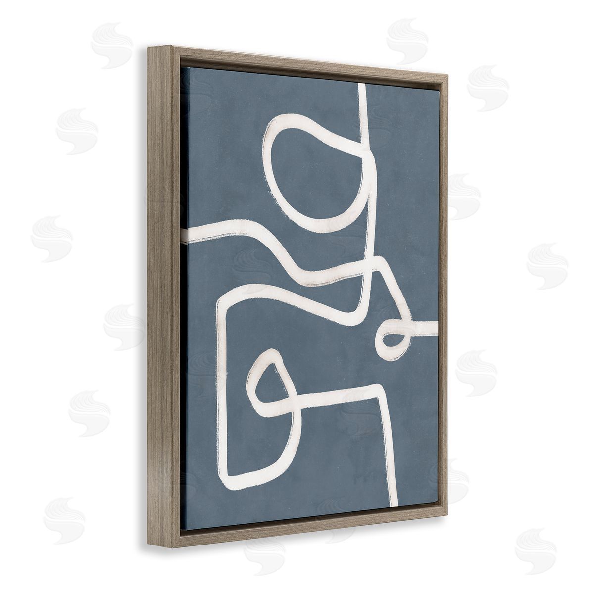 Nina Blue Abstract Squiggle Shape Contemporary Paint Stroke Brown Floating Frame Canvas Wall Art Print