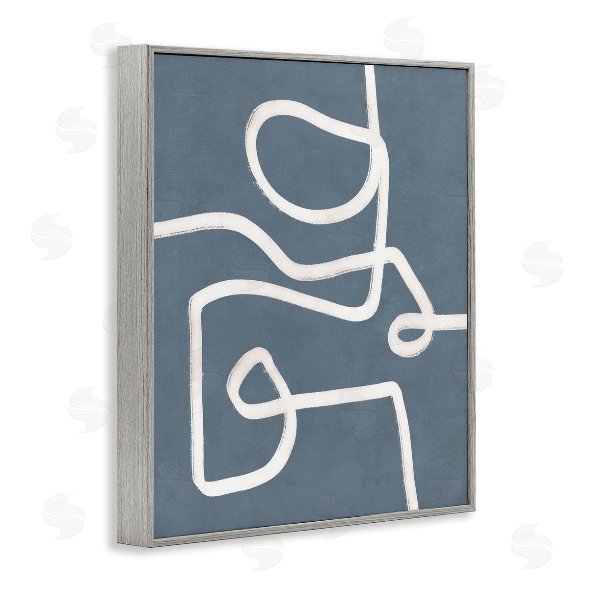 Nina Blue Abstract Squiggle Shape Contemporary Paint Stroke Gray Framed Giclee Wall Art Print